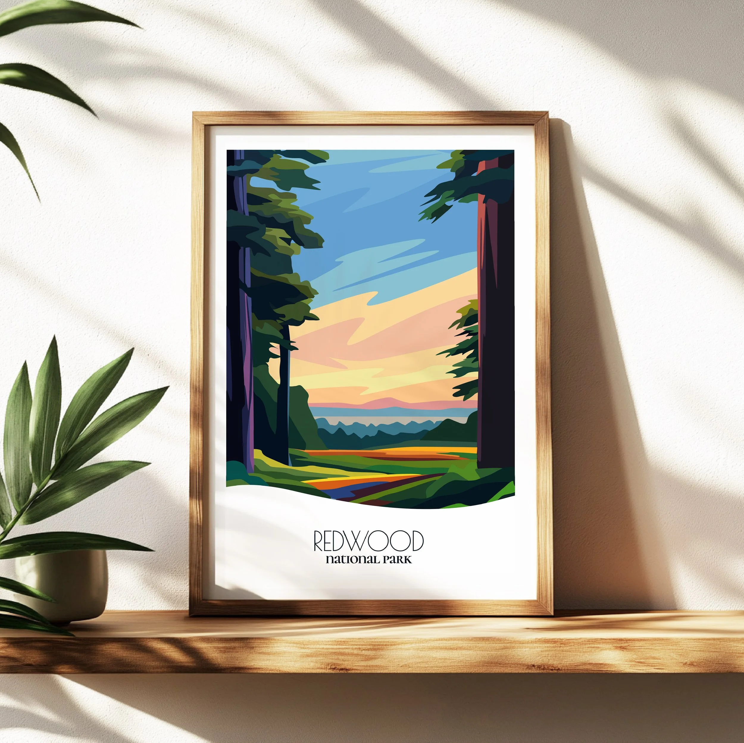 Wall art print of Redwood for interior decor; high quality print in California.