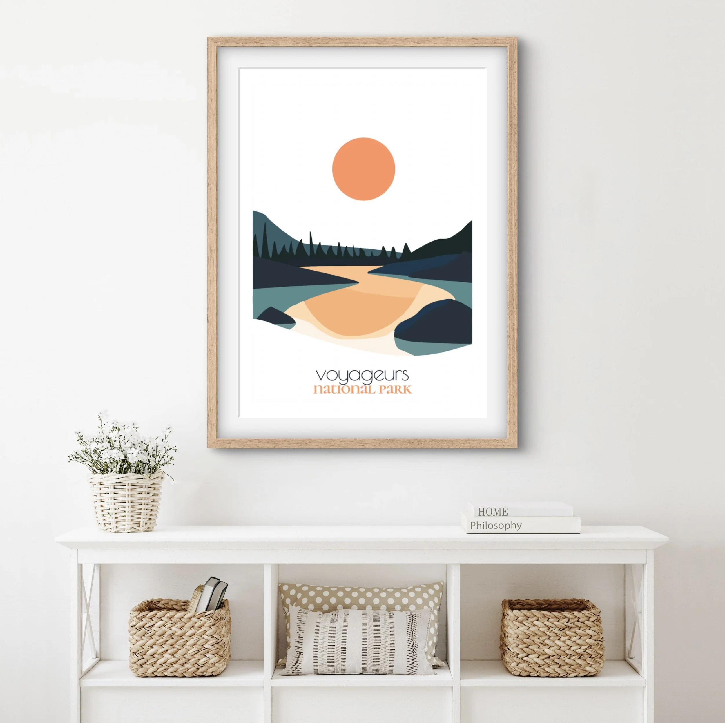 Modern voyageurs travel print for minimalist home office decor