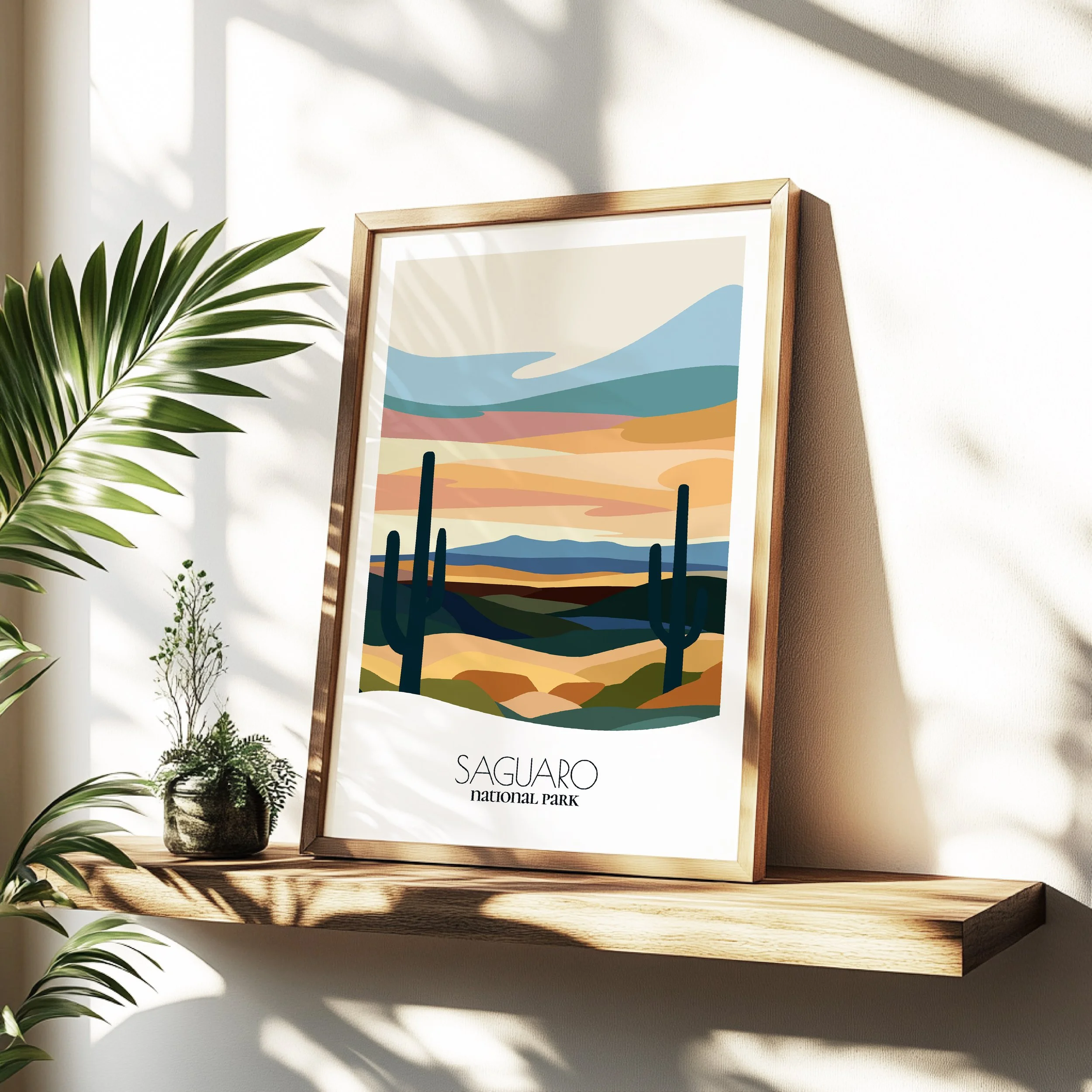 Minimalist travel poster of Saguaro National Park with clean modern design for travelers.