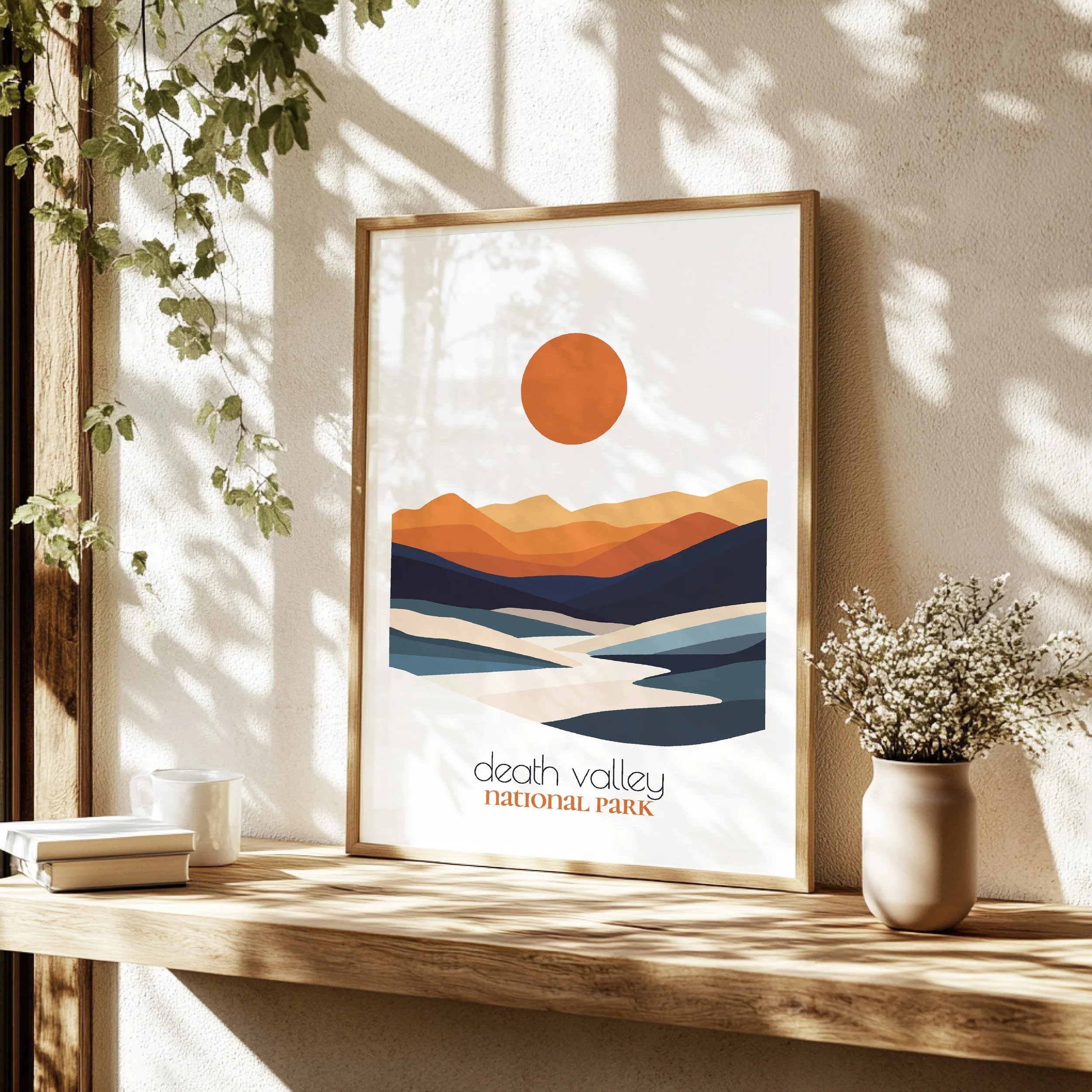 Detailed view of Death Valley travel print - minimalist flat abstract print quality