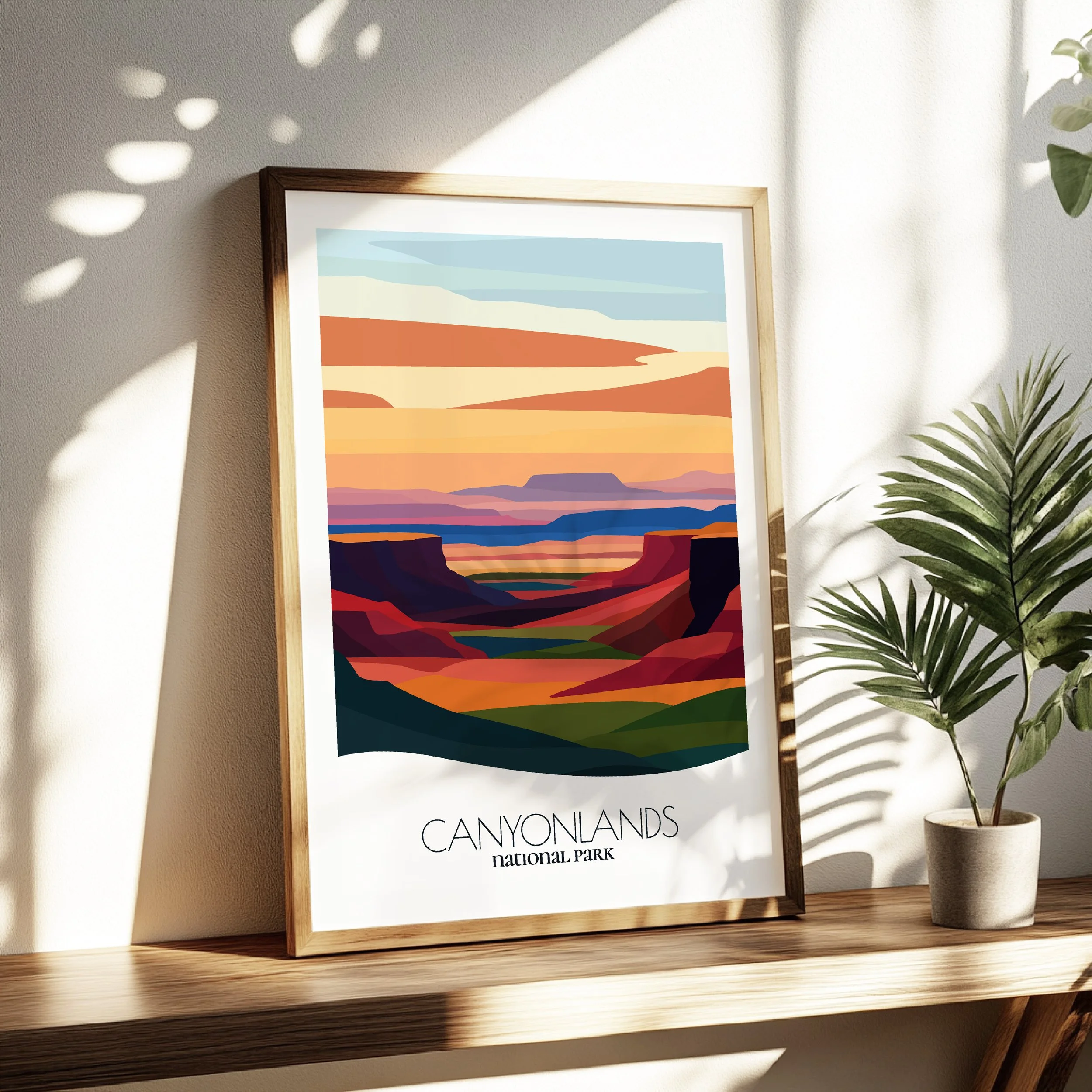 Living room wall decor featuring Canyonlands National Park in neutral tones for modern interiors.