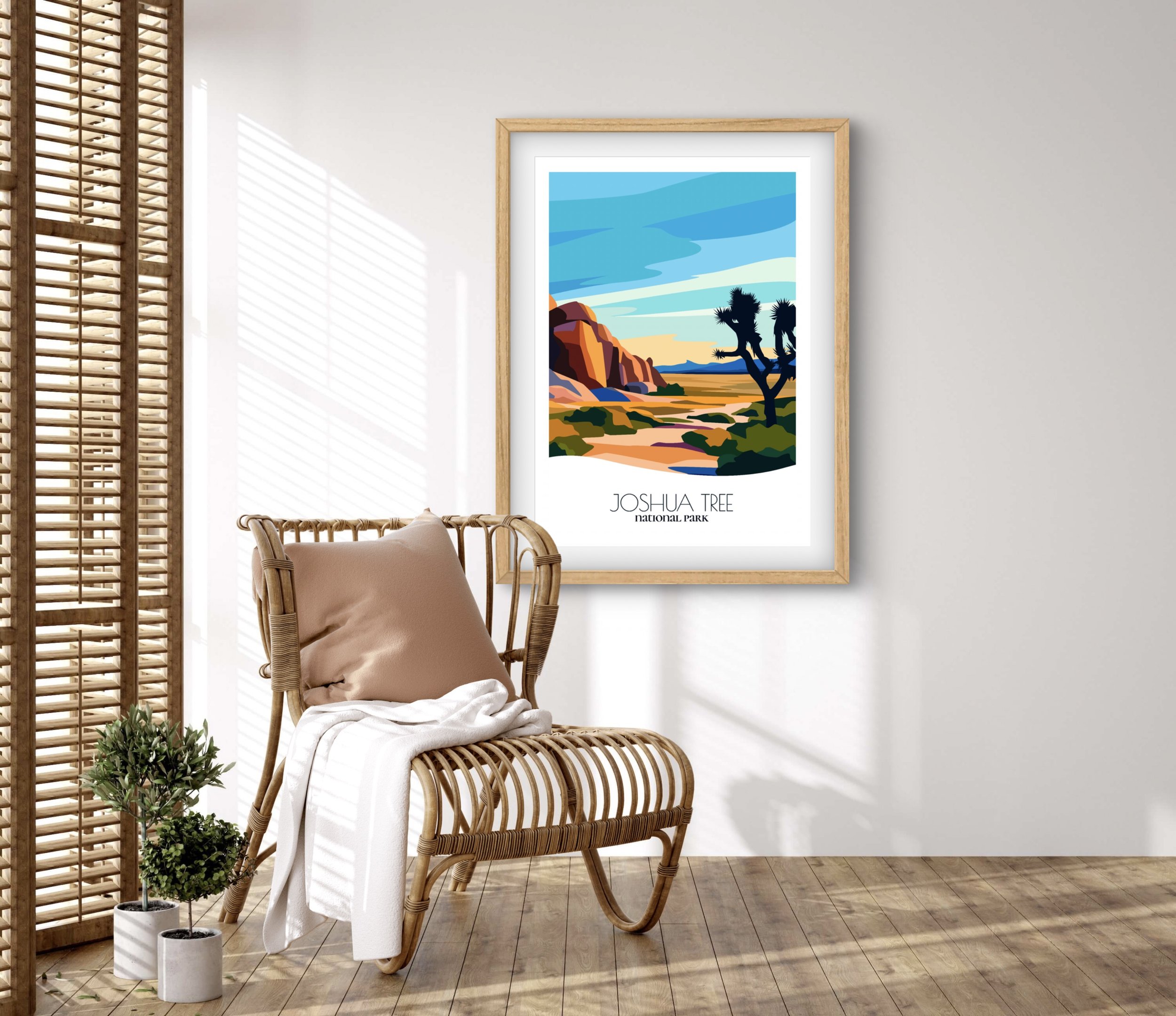 Retravell minimalist poster of Joshua Tree National Park, branded travel art for collectors and fans.
