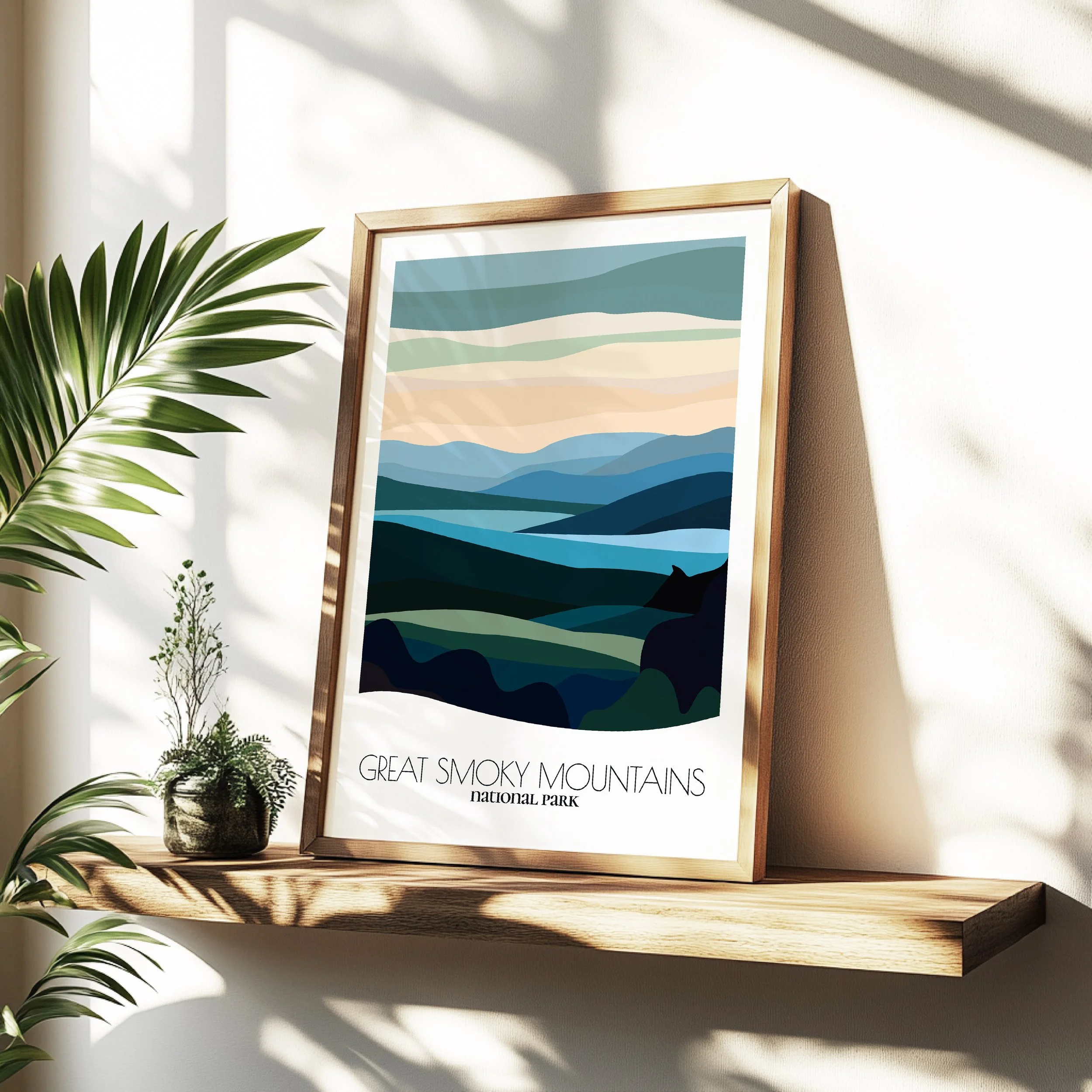 Minimalist travel poster of Great Smoky Mountains National Park with clean modern design for travelers.