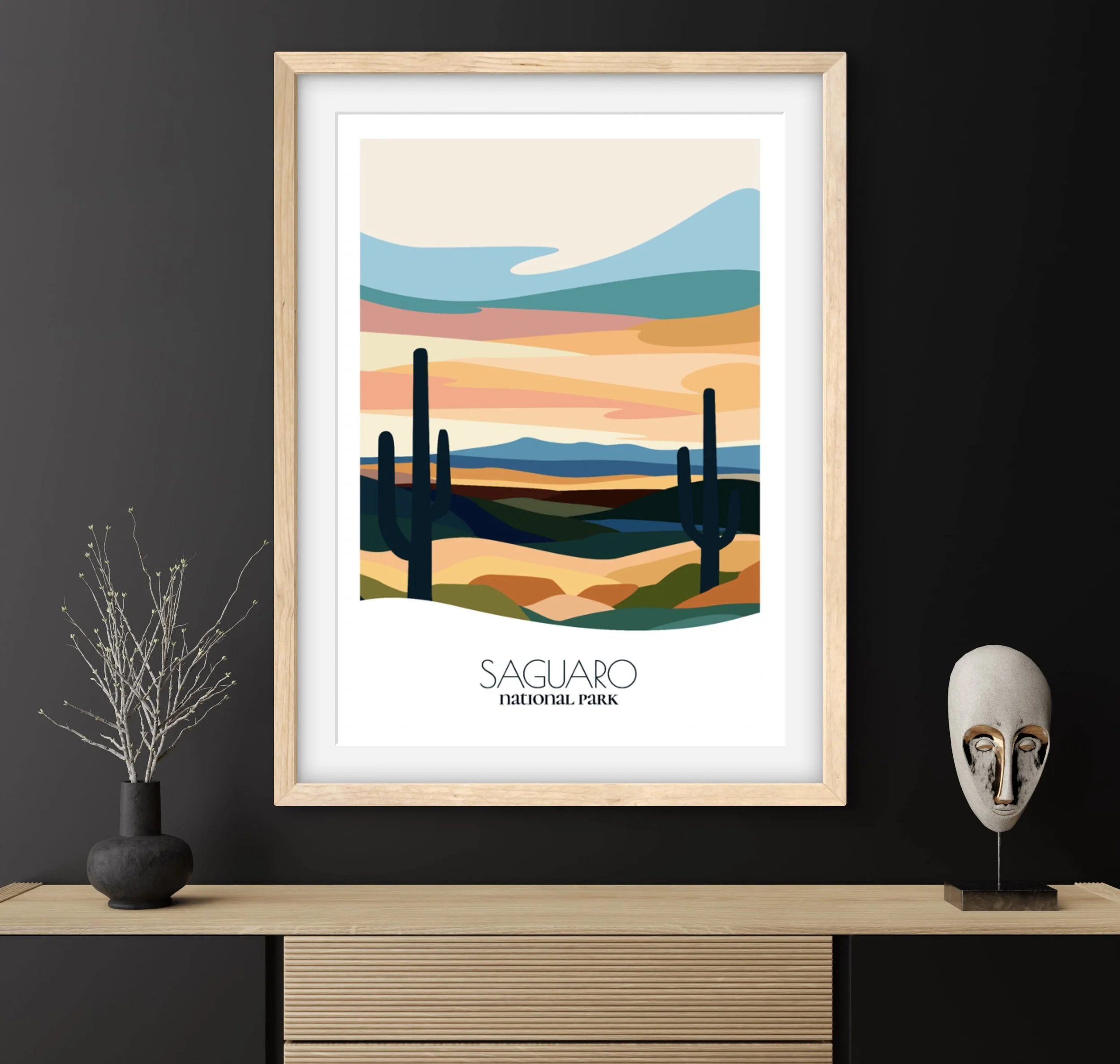 Travel gift idea: framed poster of Saguaro National Park, ideal for adventure lovers.