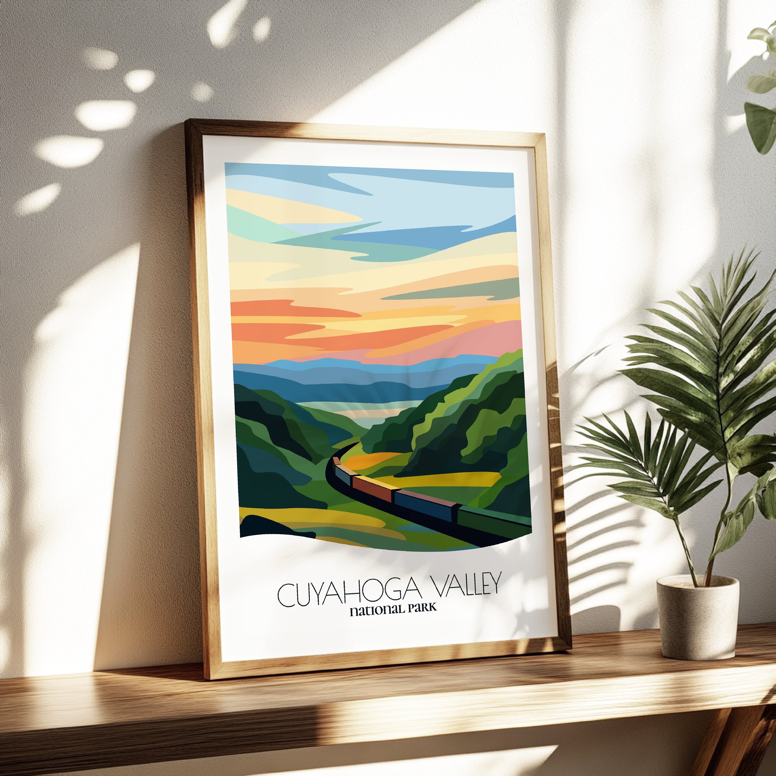Living room wall decor featuring Cuyahoga Valley National Park in neutral tones for modern interiors.