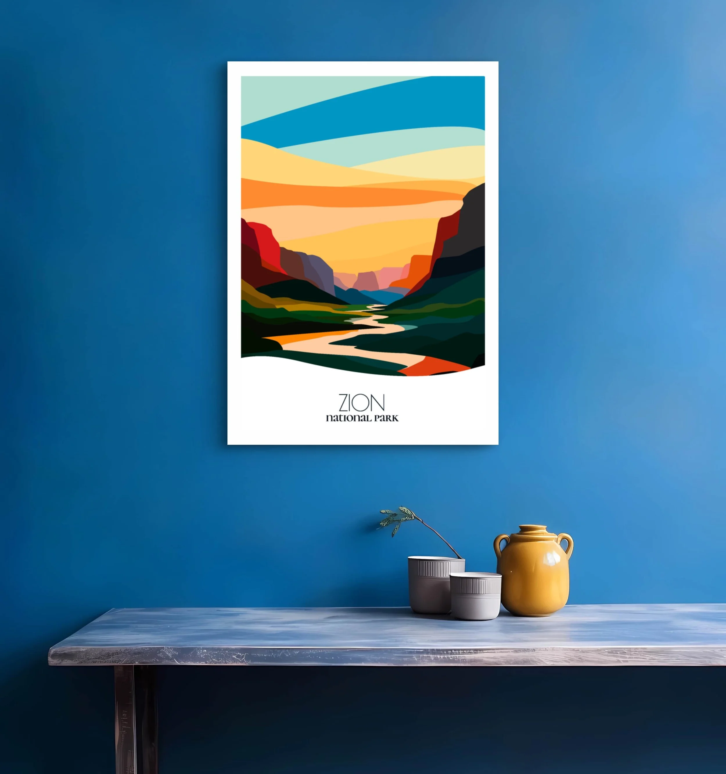 Bedroom print of Zion National Park with calming minimalist composition for Utah homes.
