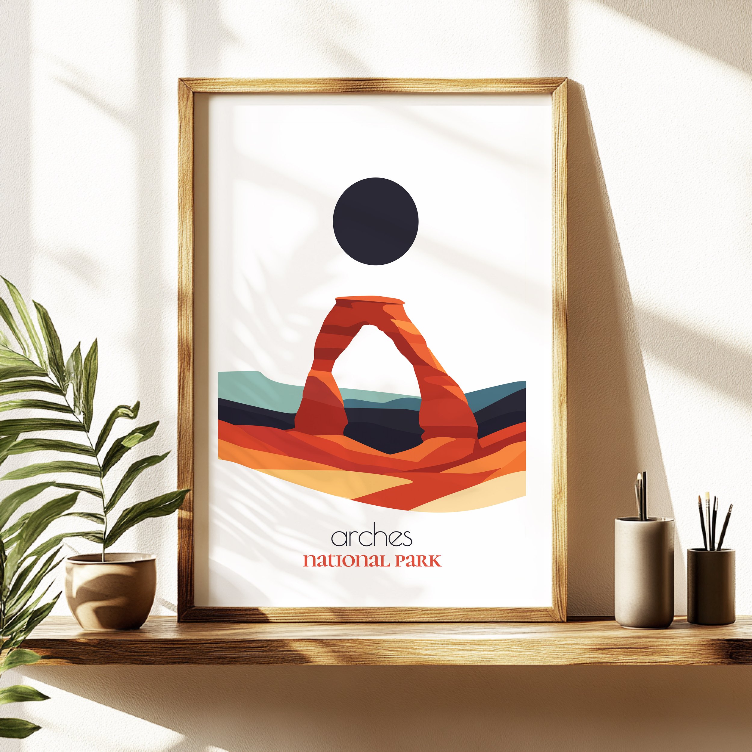 Arches travel poster in a minimalist living room design