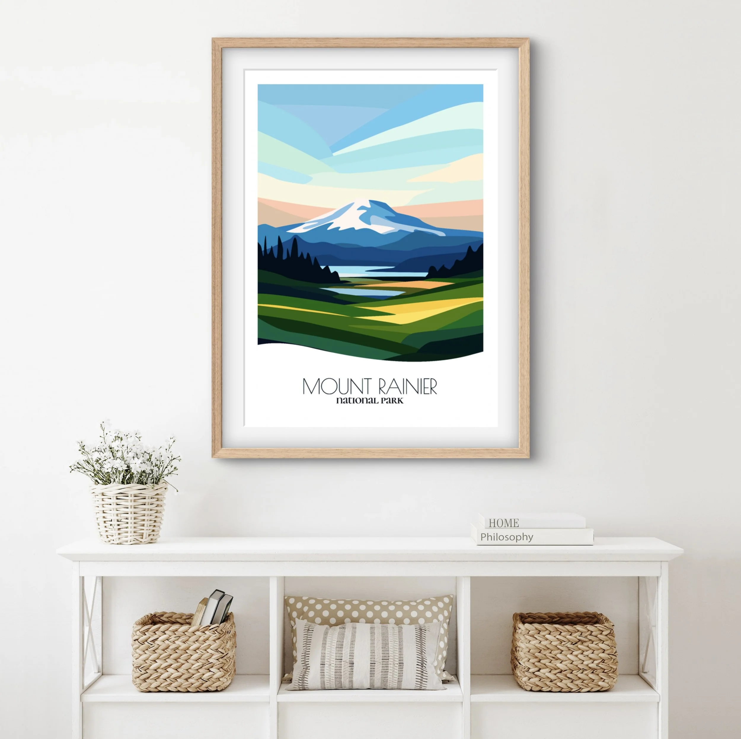 Home decor poster of Mount Rainier National Park, premium print quality for stylish Washington interiors.