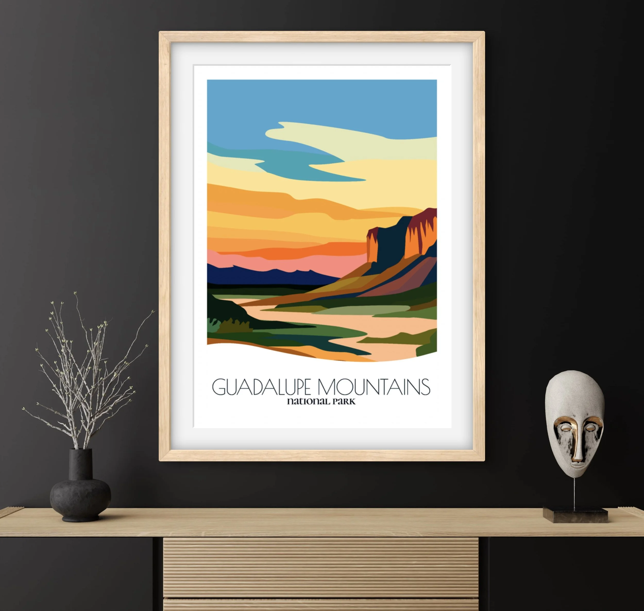 Travel gift idea: framed poster of Guadalupe Mountains National Park, ideal for adventure lovers.