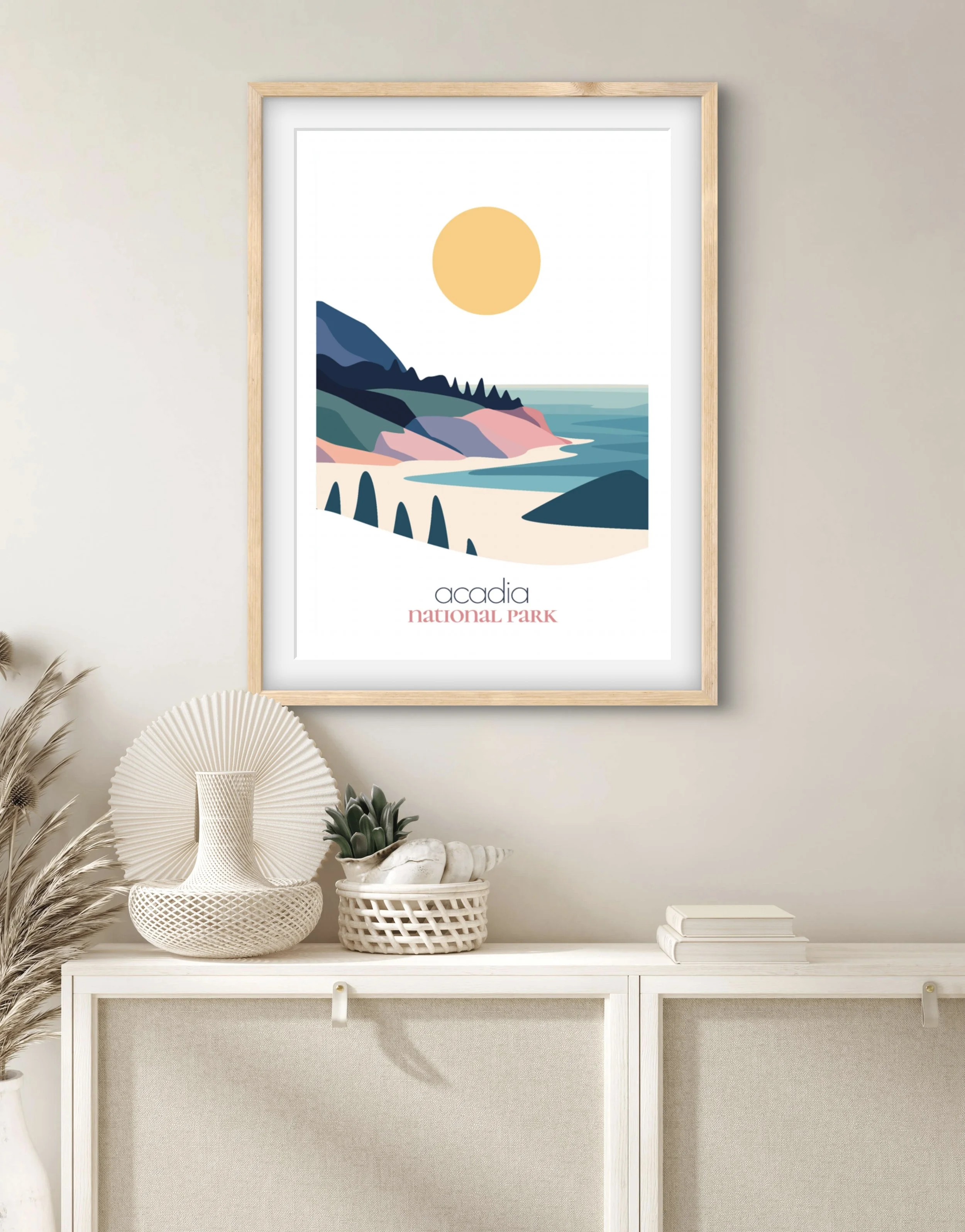 Size guide for Acadia national park posters and minimalist travel prints
