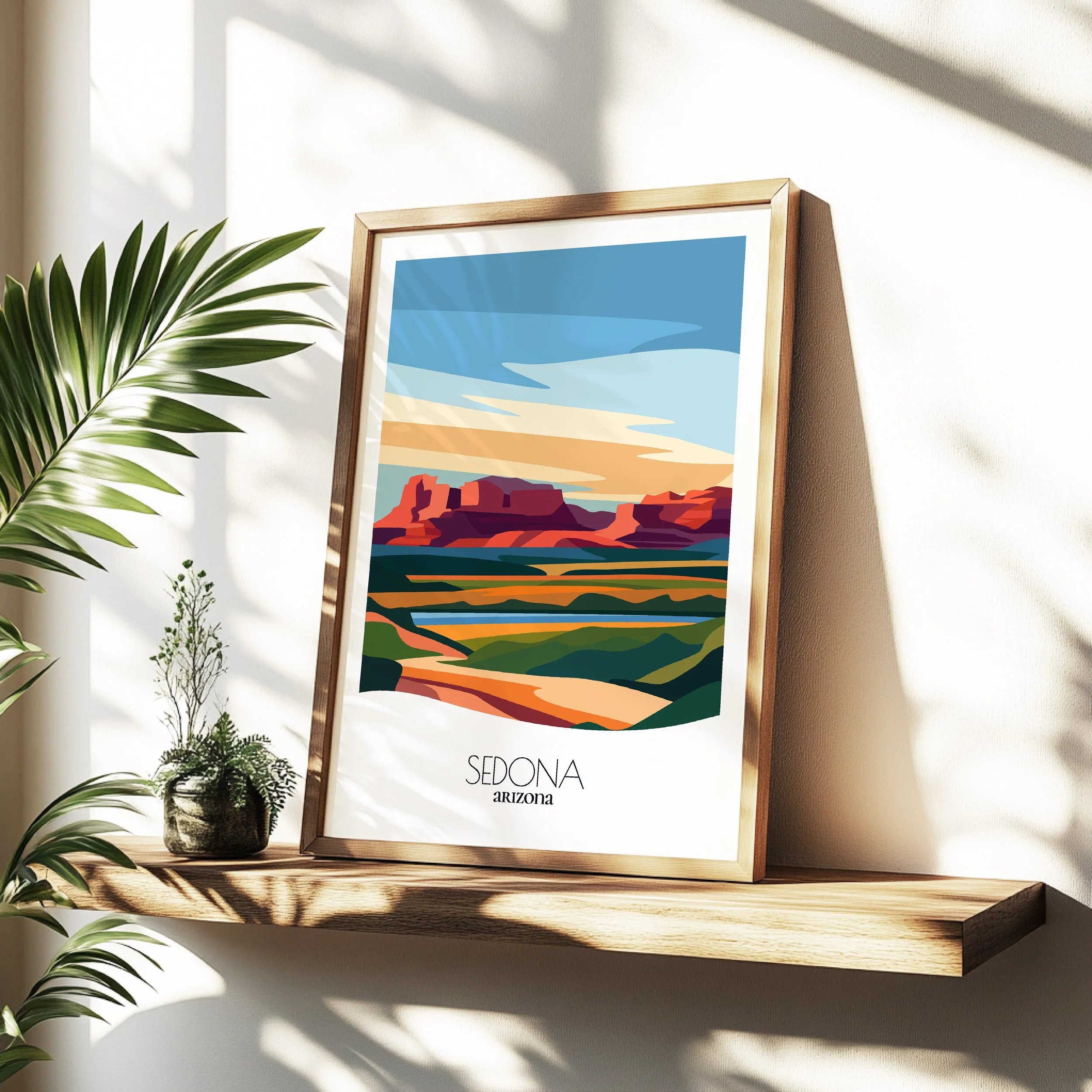 Minimalist travel poster of Sedona with clean modern design for travelers.