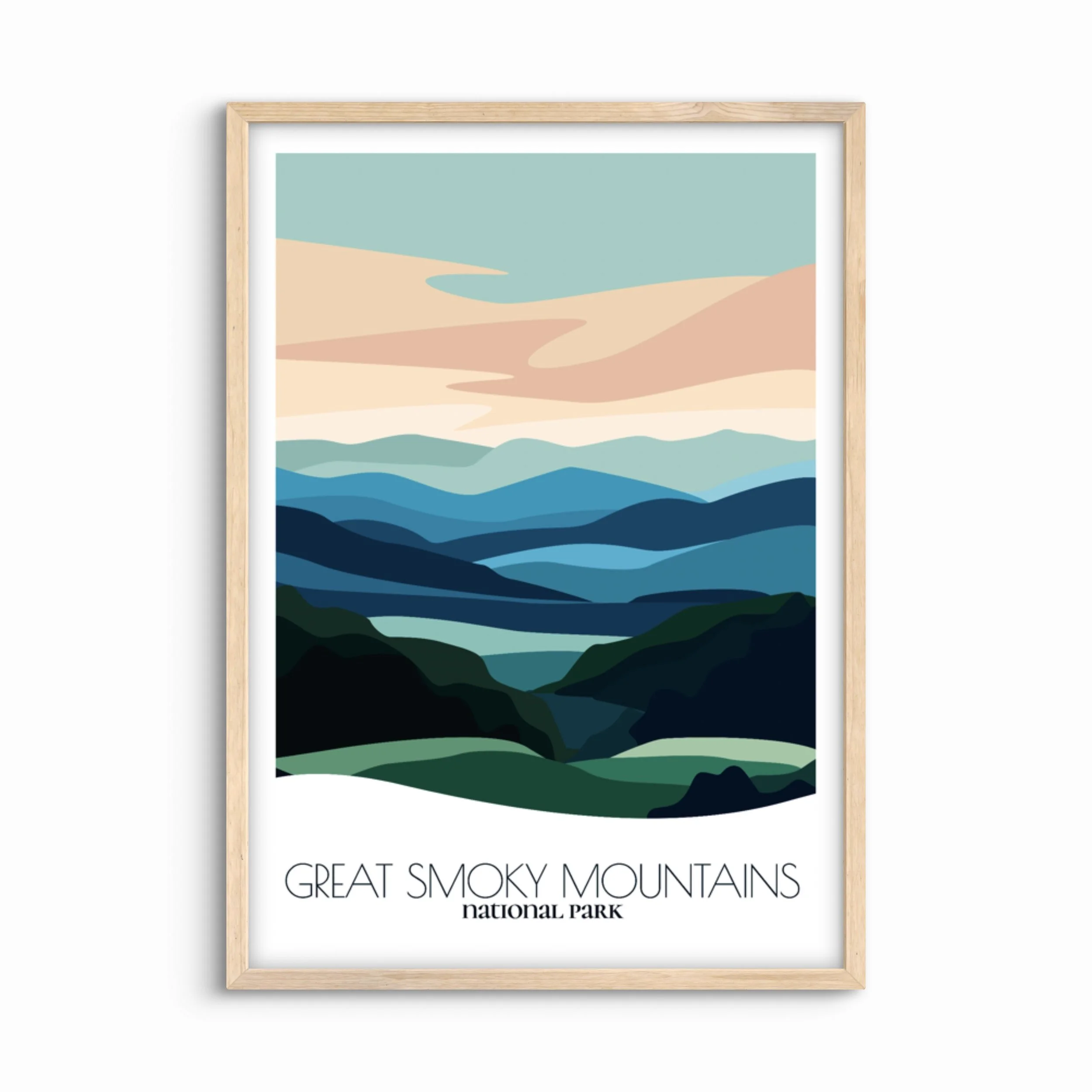 Great Smoky Mountains National Park Poster Bold & Abstract Travel Print in Frame on White Background, Perfect Gift for Travelers