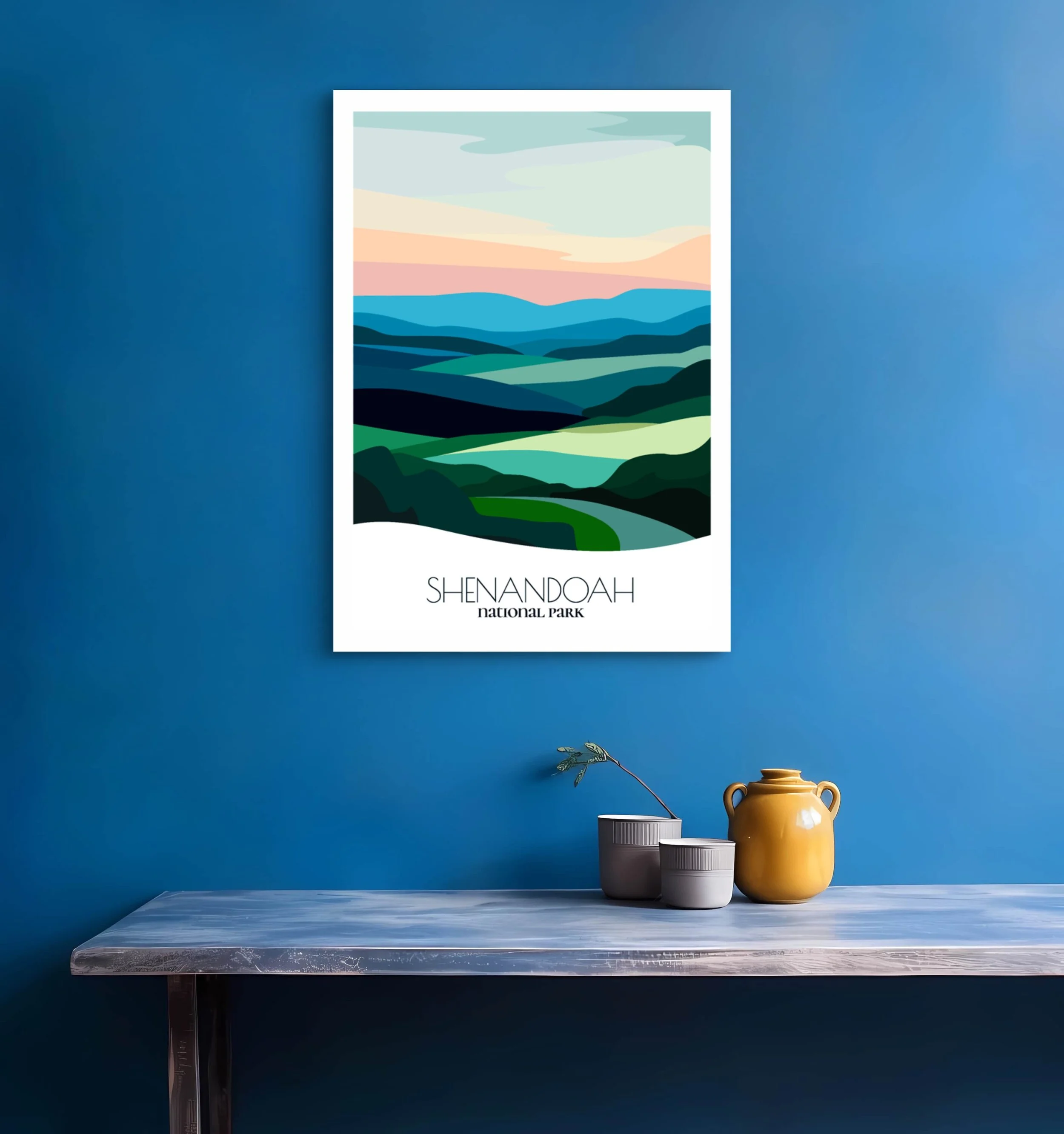 Bedroom print of Shenandoah National Park with calming minimalist composition for Washington homes.