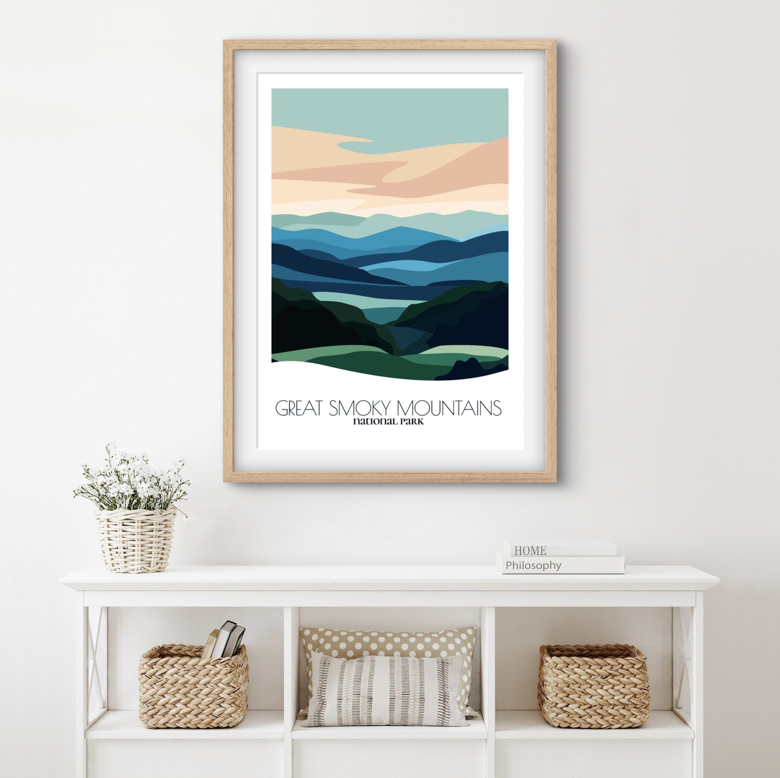 Home decor poster of Great Smoky Mountains National Park, premium print quality for stylish North Carolina and Tennessee interiors.