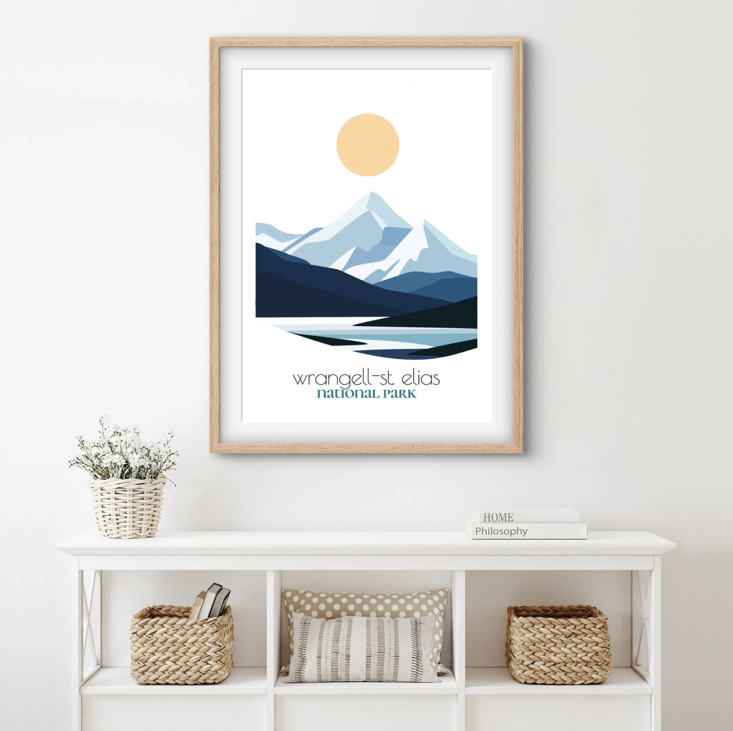 Modern wrangell st elias travel print for minimalist home office decor