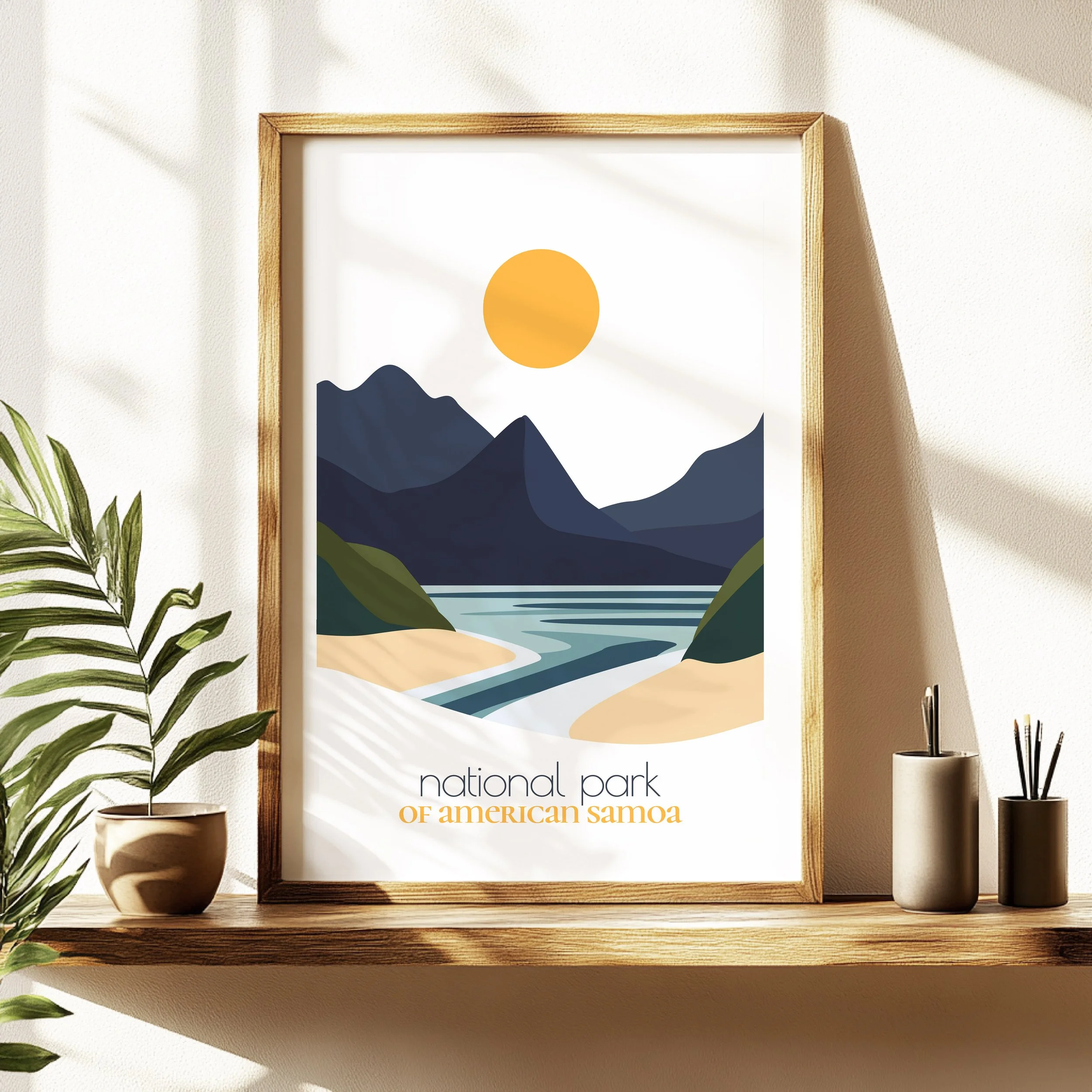 american samoa travel poster in a minimalist living room design