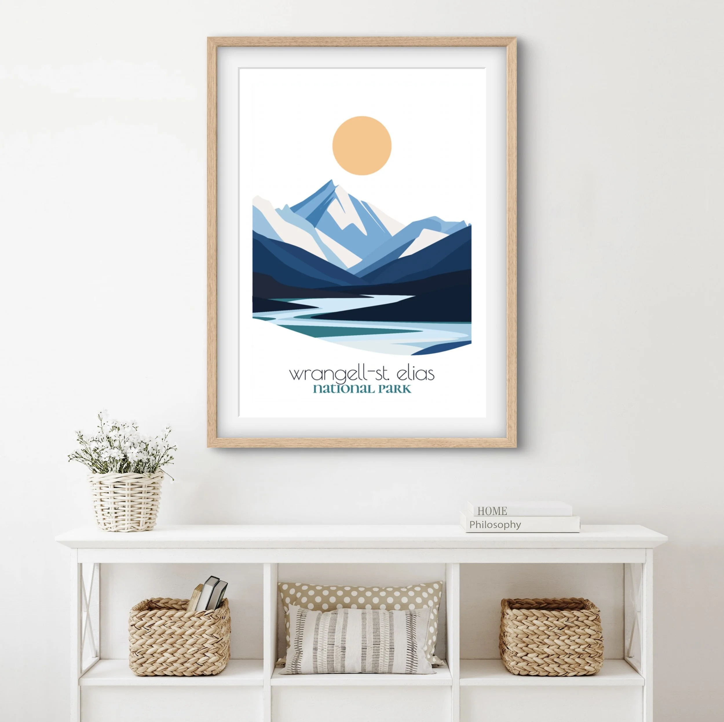 Modern wrangell st elias travel print for minimalist home office decor