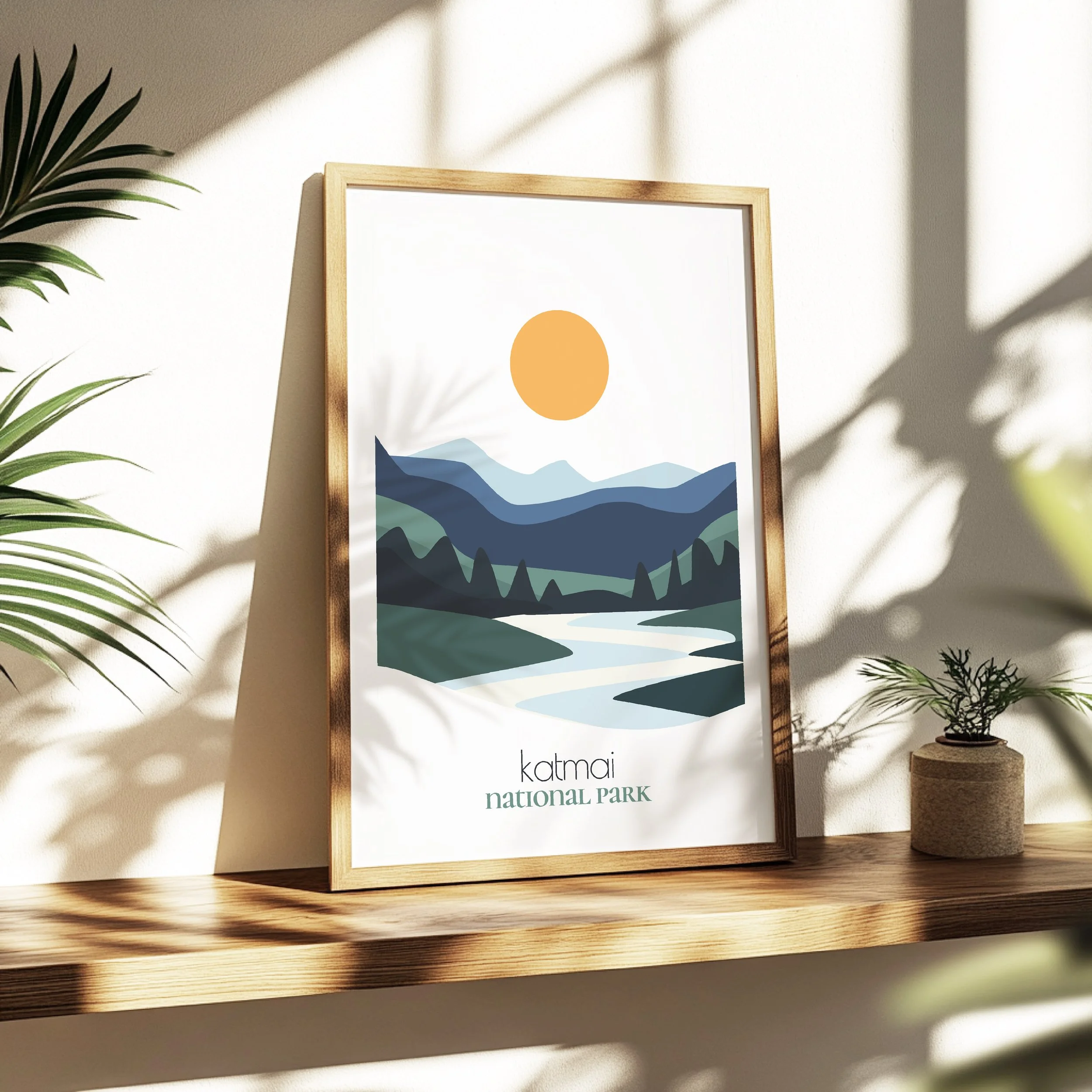 katmai national park print - soothing minimalist nature wall art for bedroom