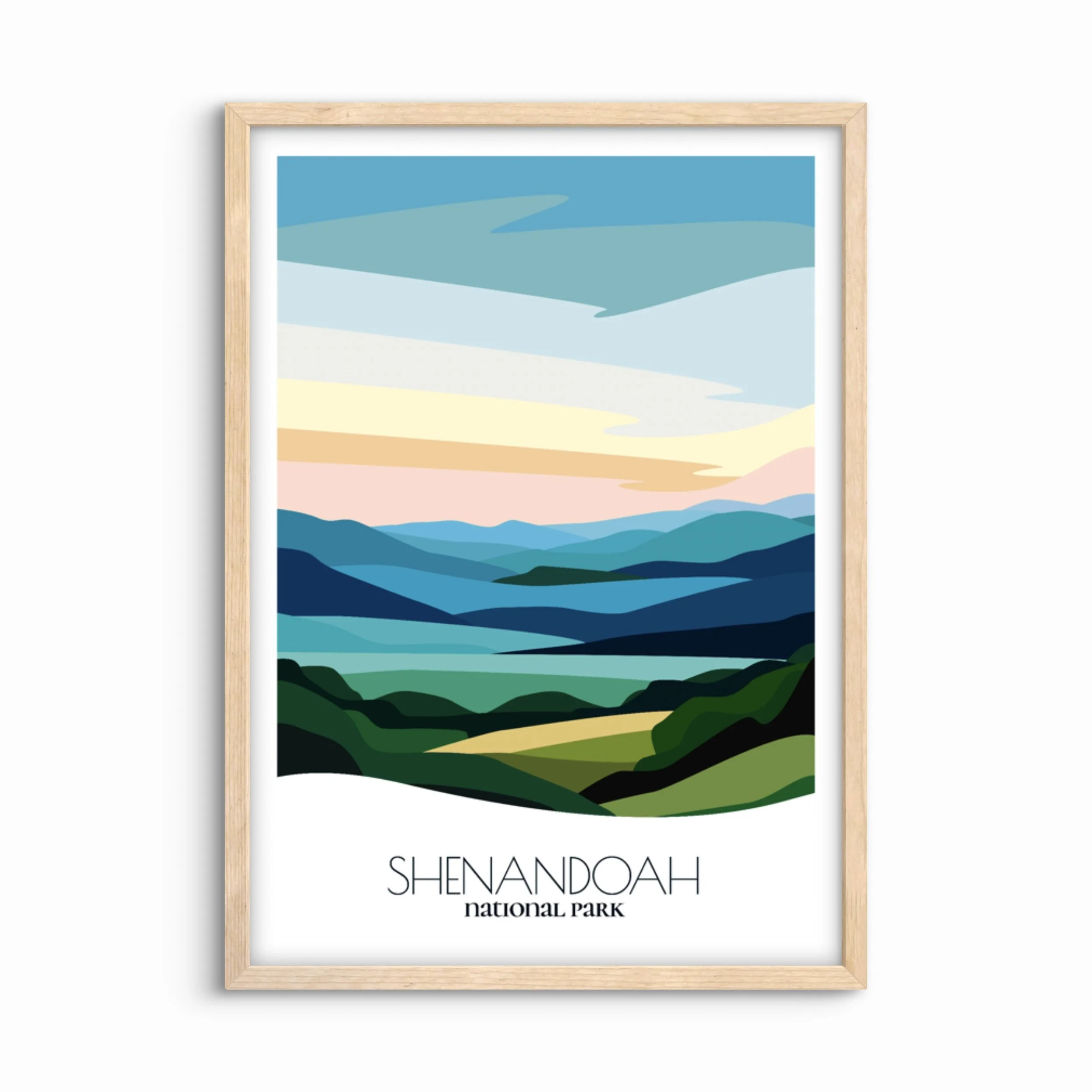 Shenandoah National Park Poster Bold & Abstract Travel Print in Frame on White Background, Perfect Gift for Travelers