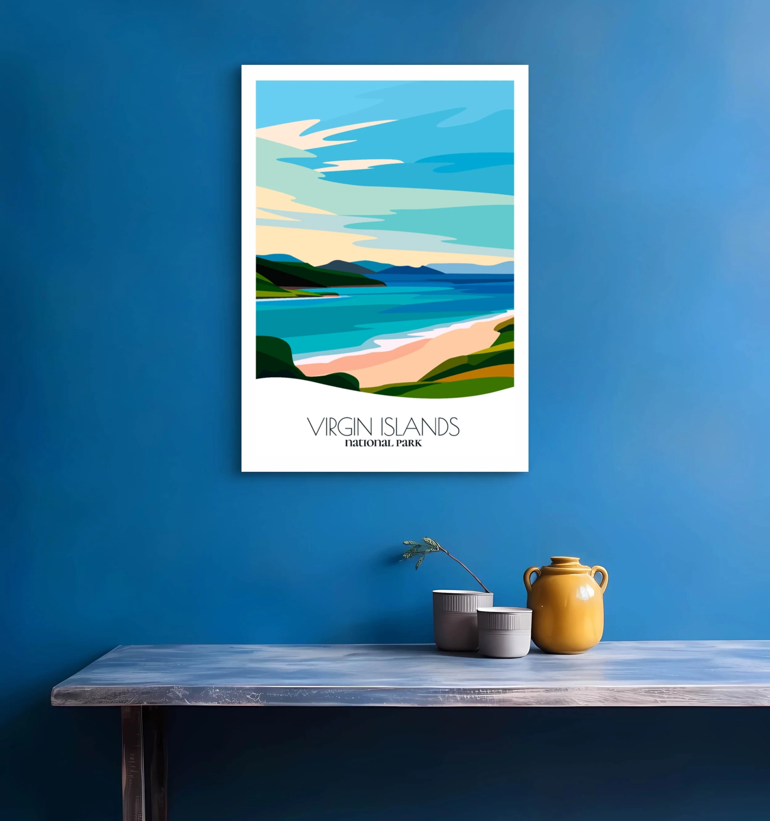 Bedroom print of Virgin Islands National Park with calming minimalist composition for Virgin Islands homes.