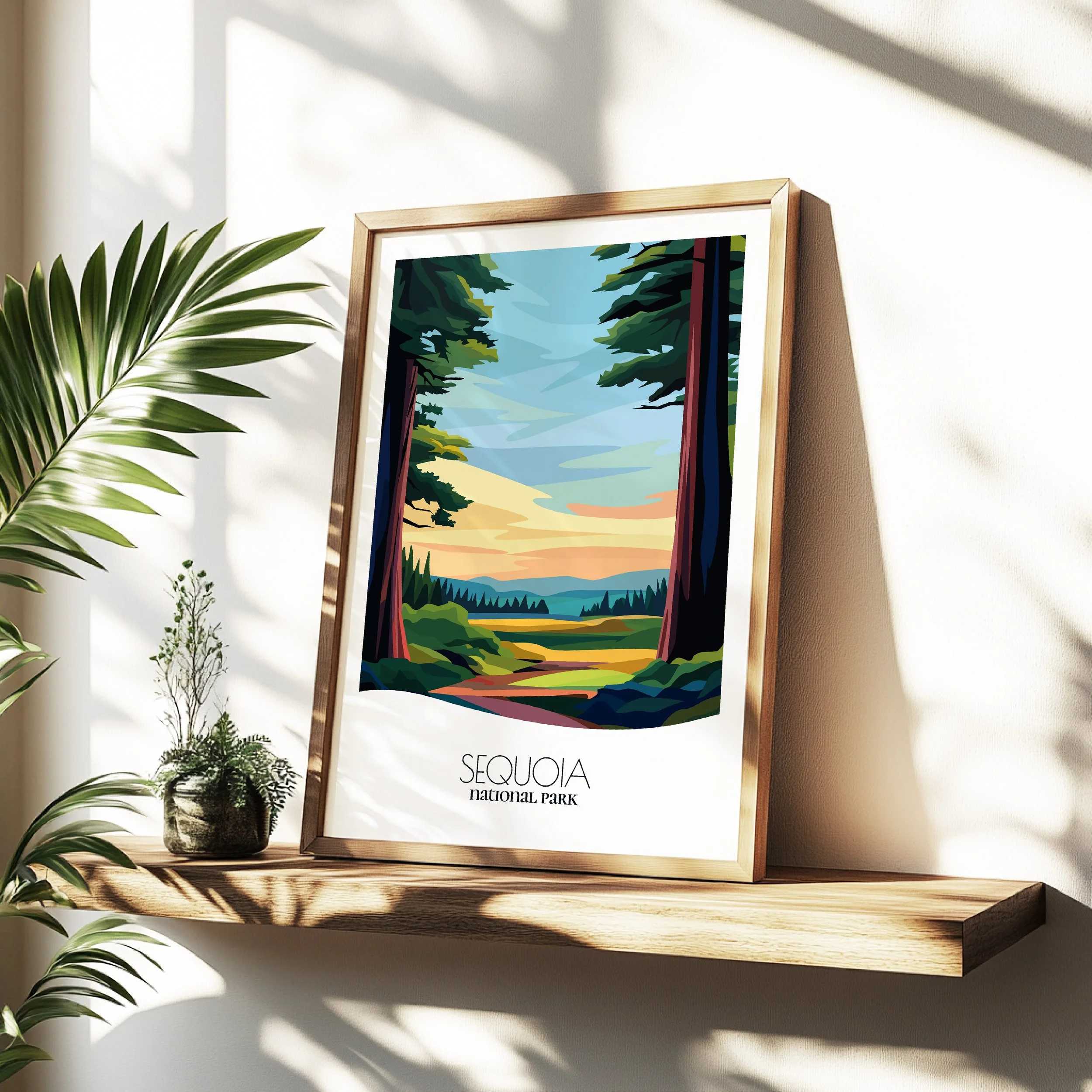Minimalist travel poster of Sequoia with clean modern design for travelers.