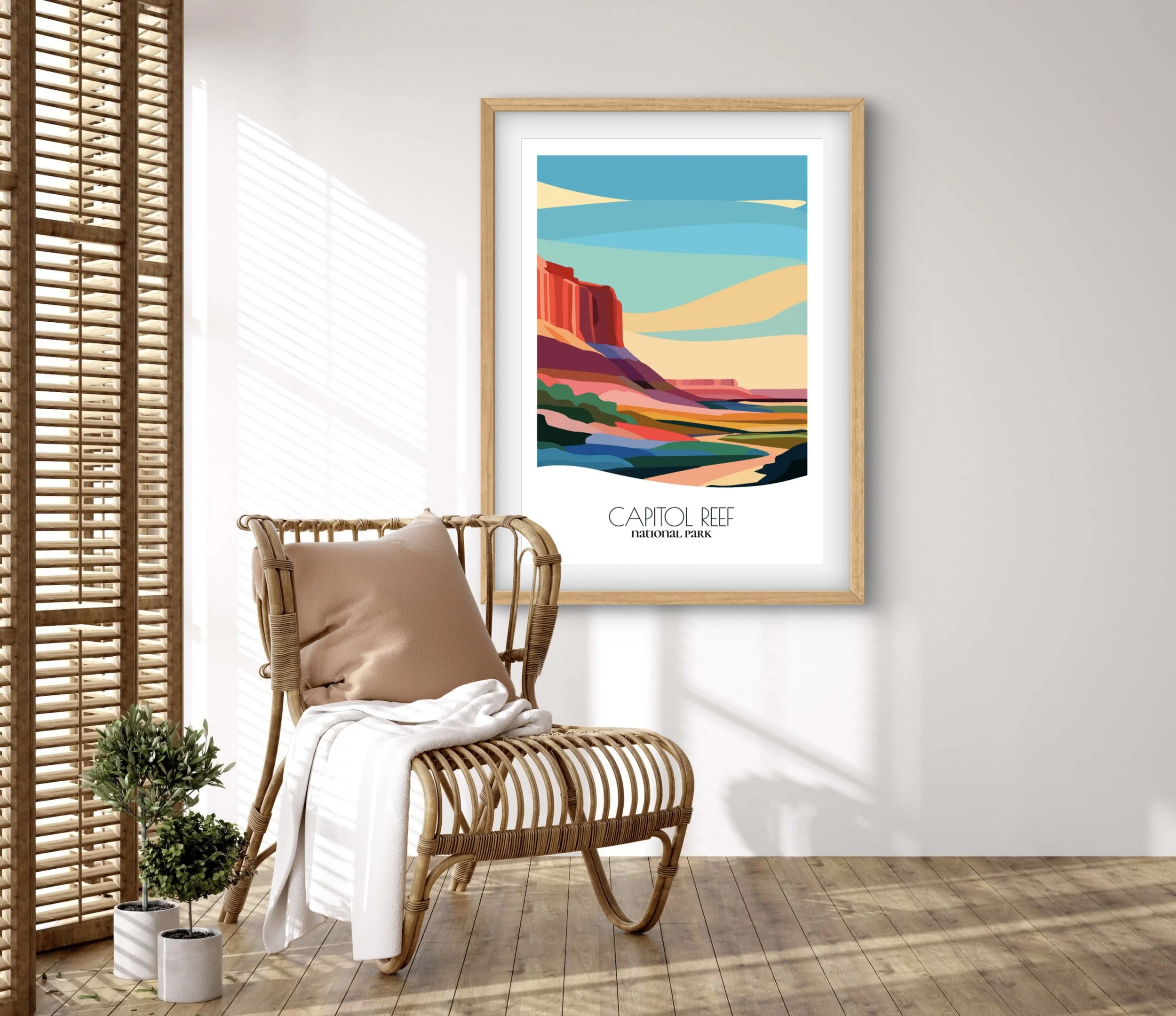 Retravell minimalist poster of Capitol Reef National Park, branded travel art for collectors and fans.