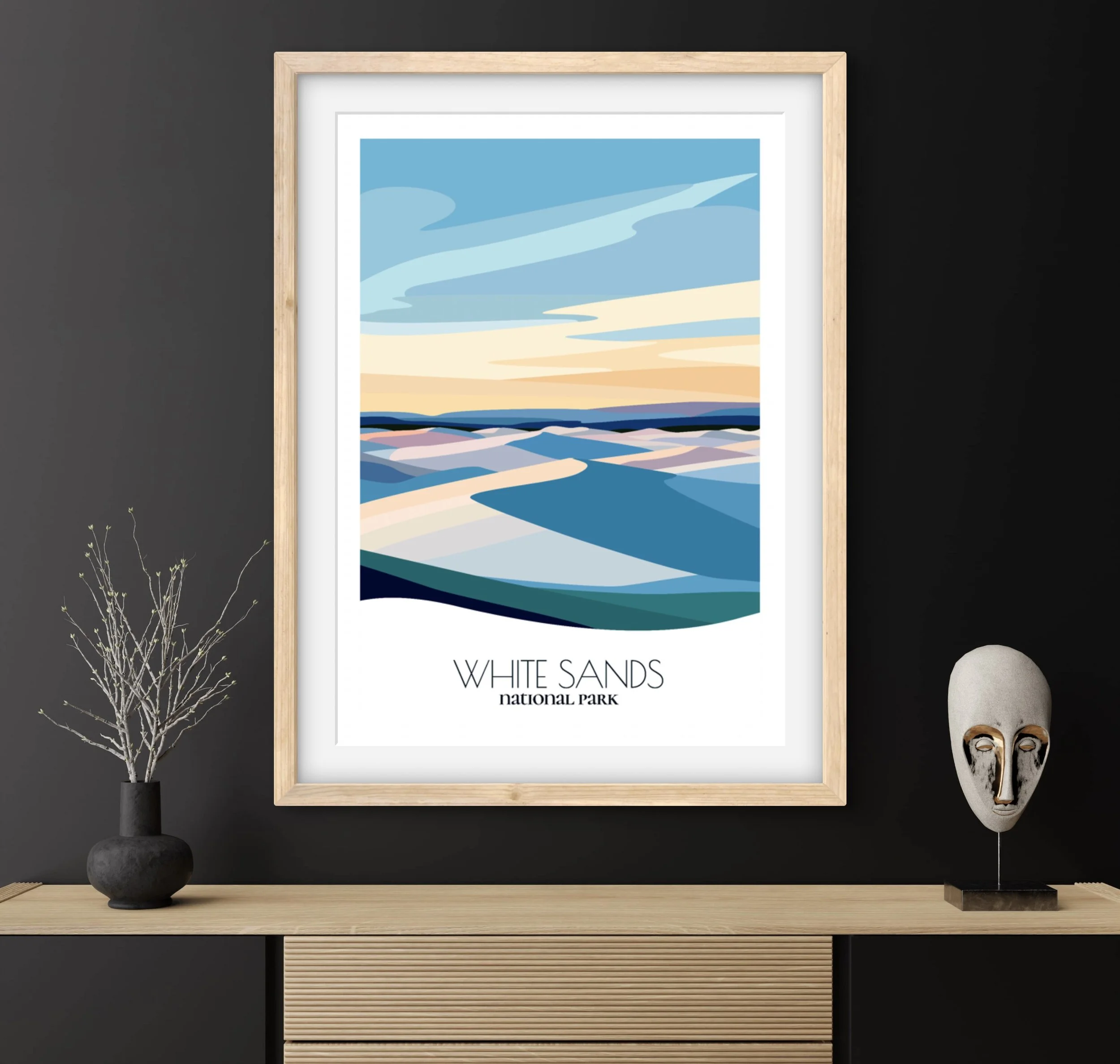 Travel gift idea: framed poster of White Sands National Park, ideal for adventure lovers.