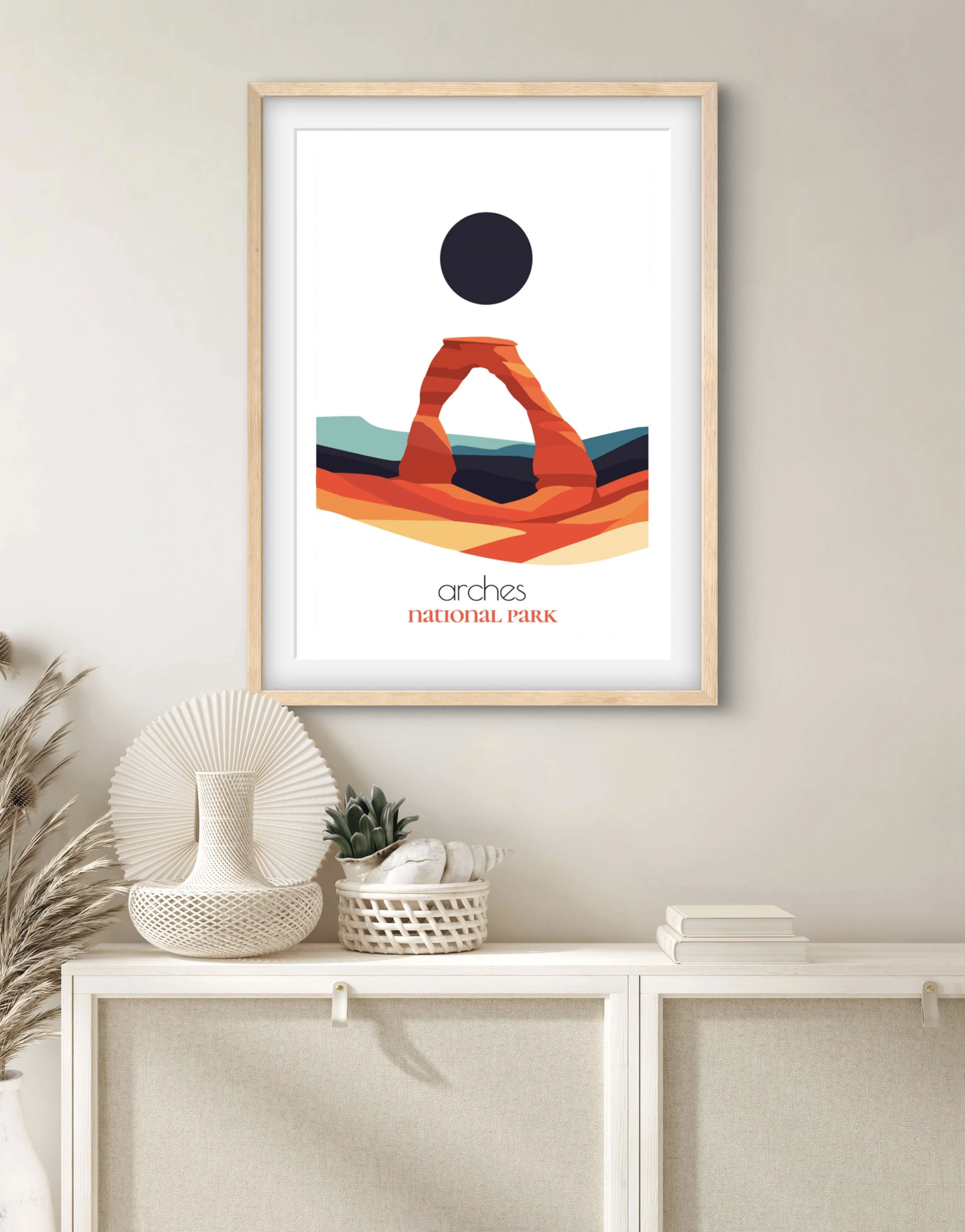 Size guide for Arches national park posters and minimalist travel prints