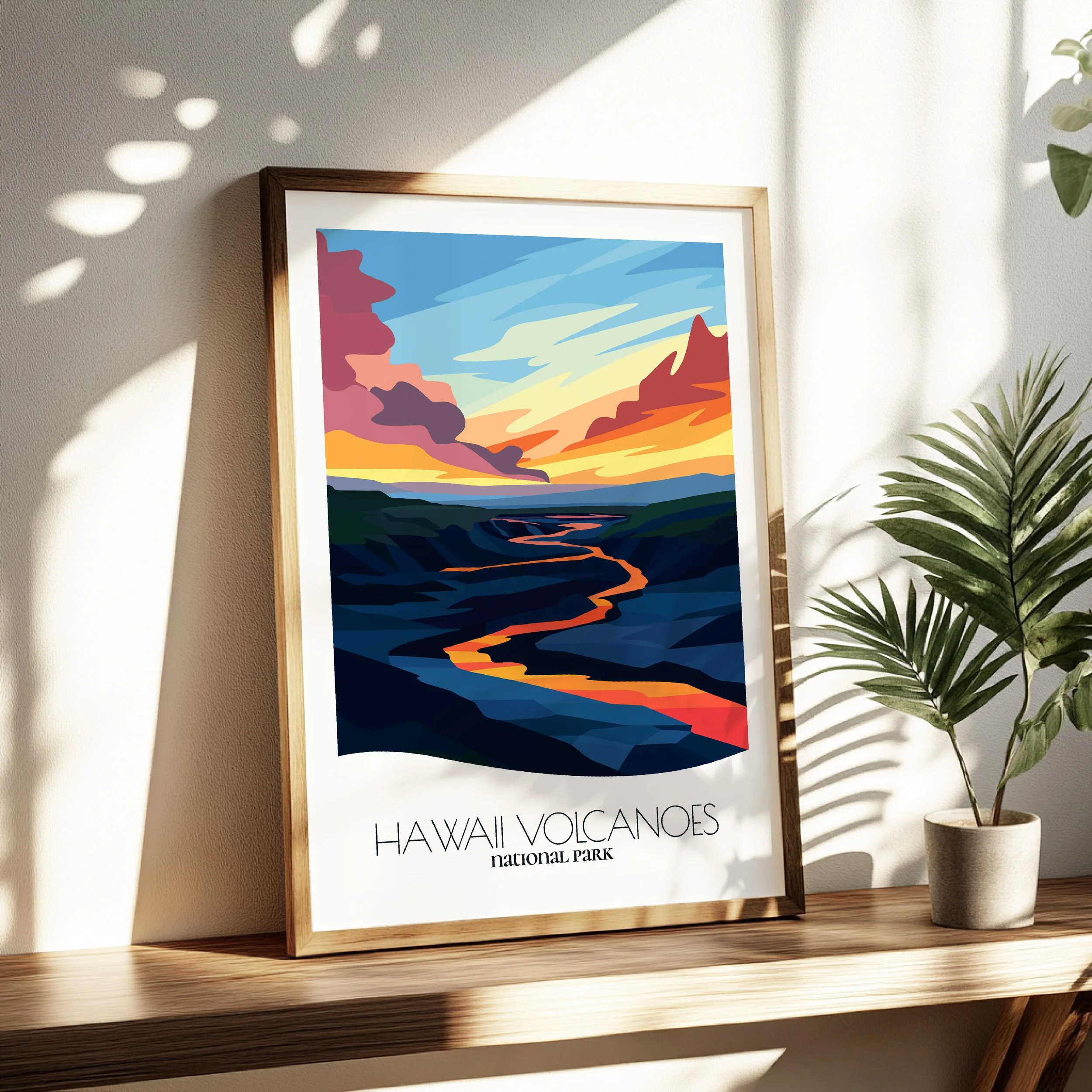 Living room wall decor featuring Hawai'i Volcanoes in neutral tones for modern interiors.