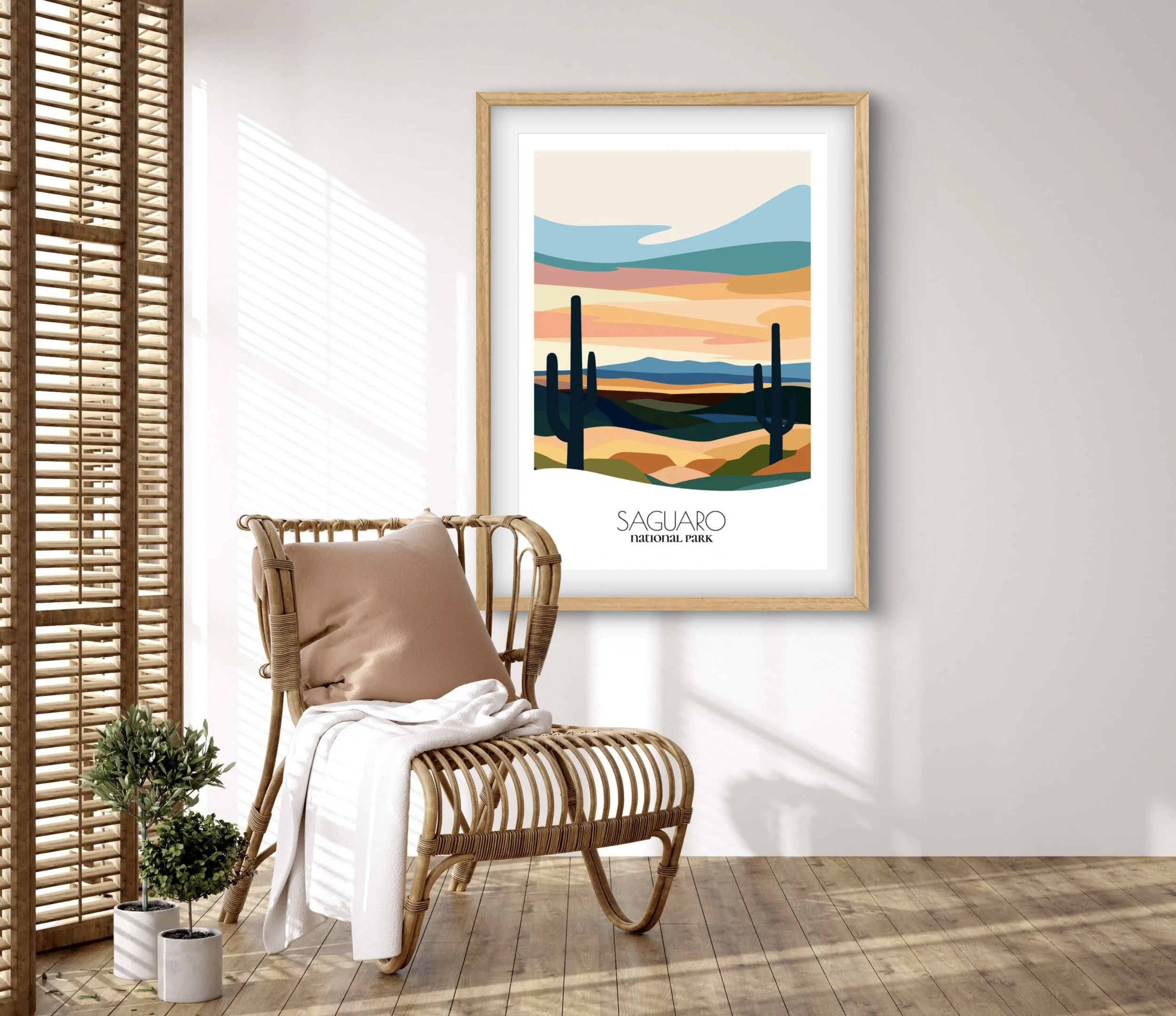 Retravell minimalist poster of Saguaro National Park, branded travel art for collectors and fans.
