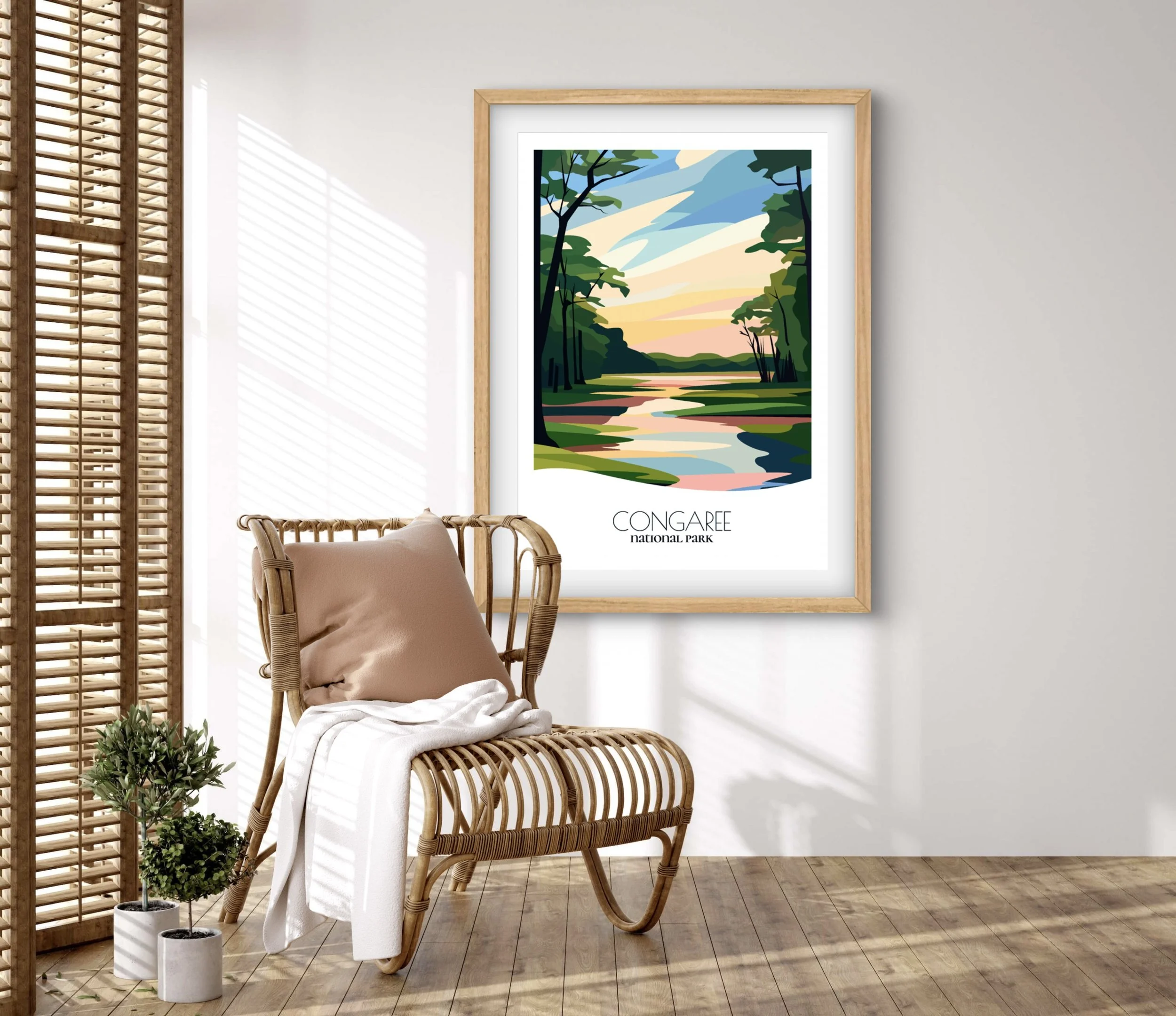 Retravell minimalist poster of Congaree National Park, branded travel art for collectors and fans.
