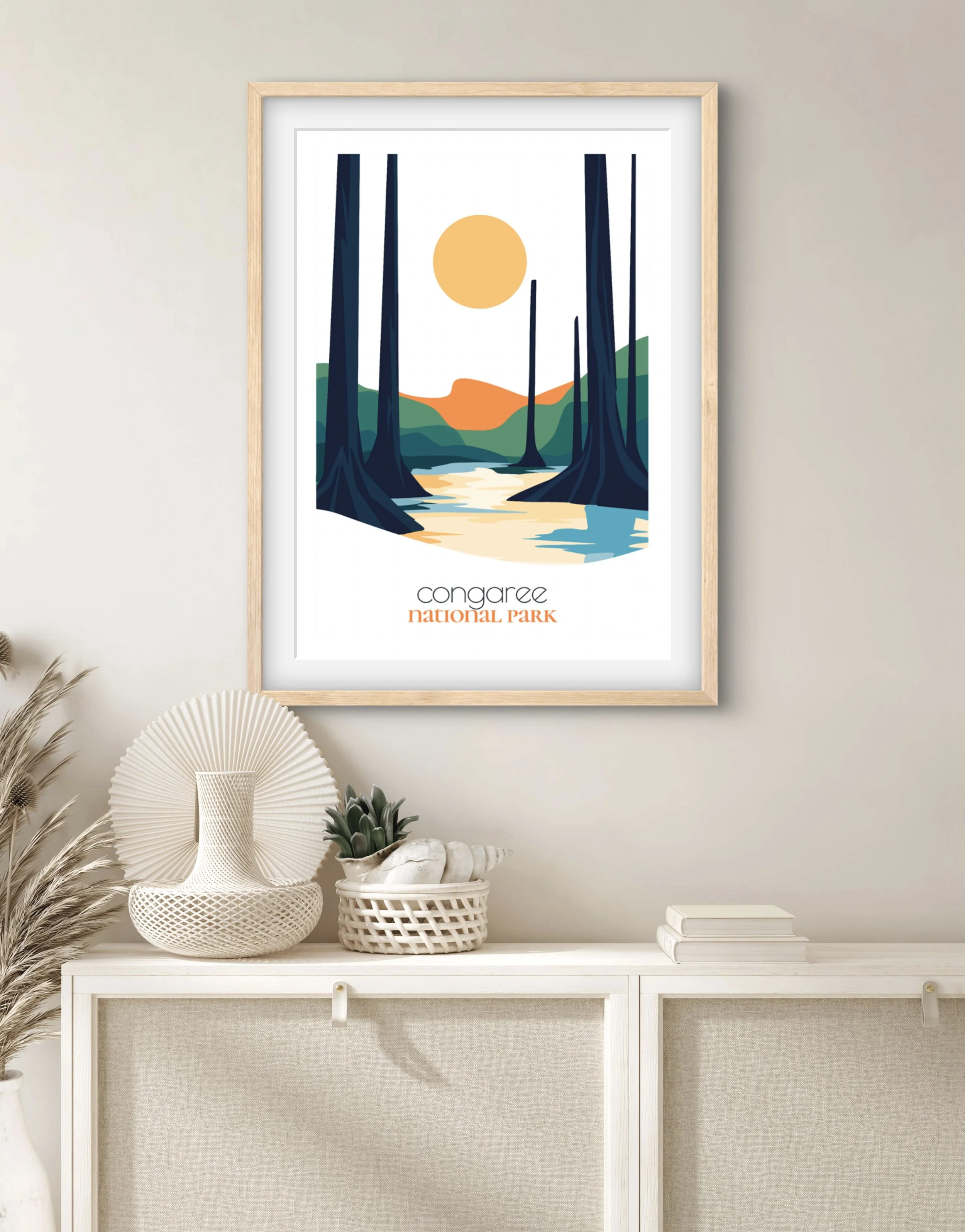 Size guide for congaree national park posters and minimalist travel prints