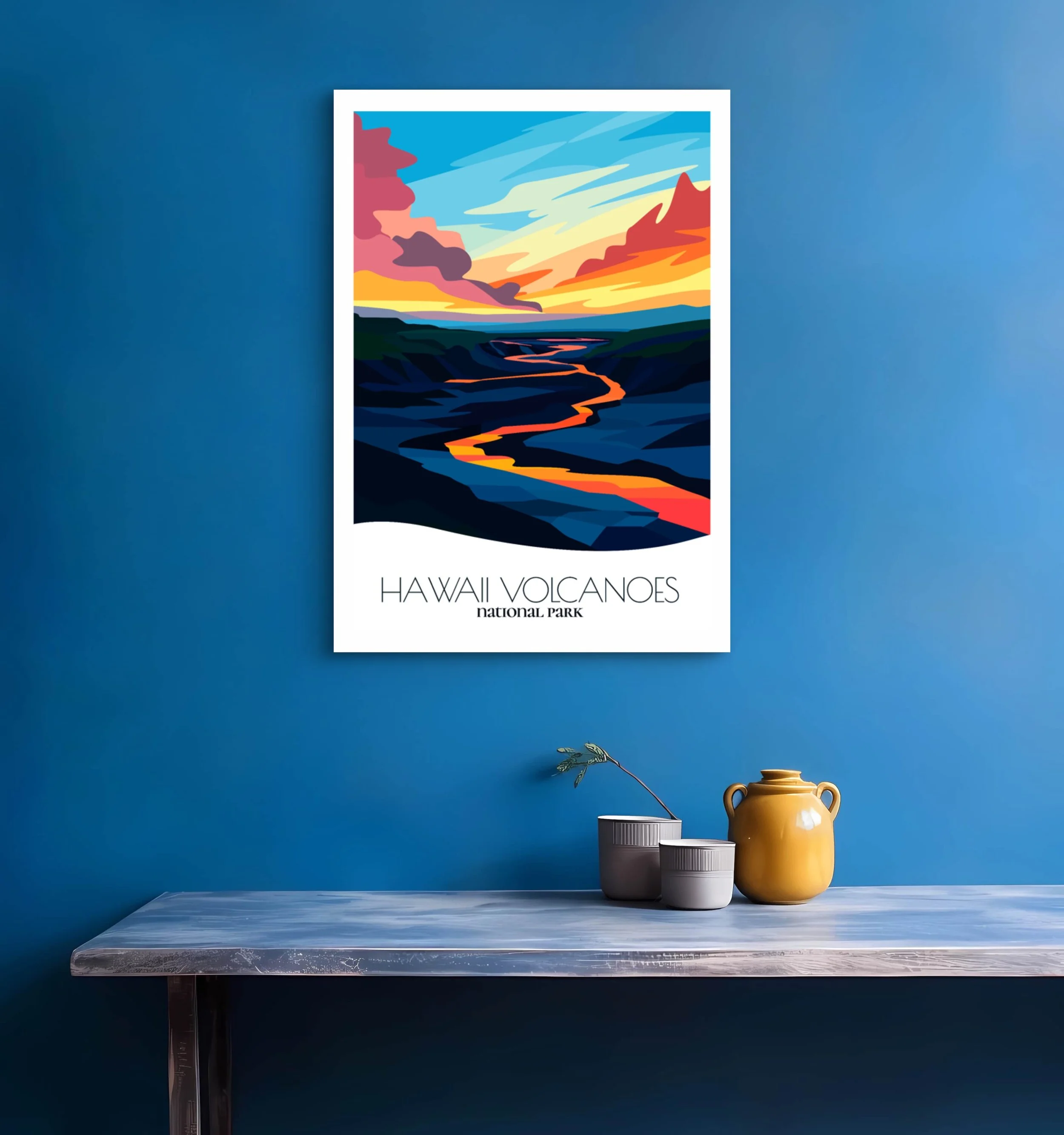 Bedroom print of Hawai'i Volcanoes with calming minimalist composition for Hawaii homes.