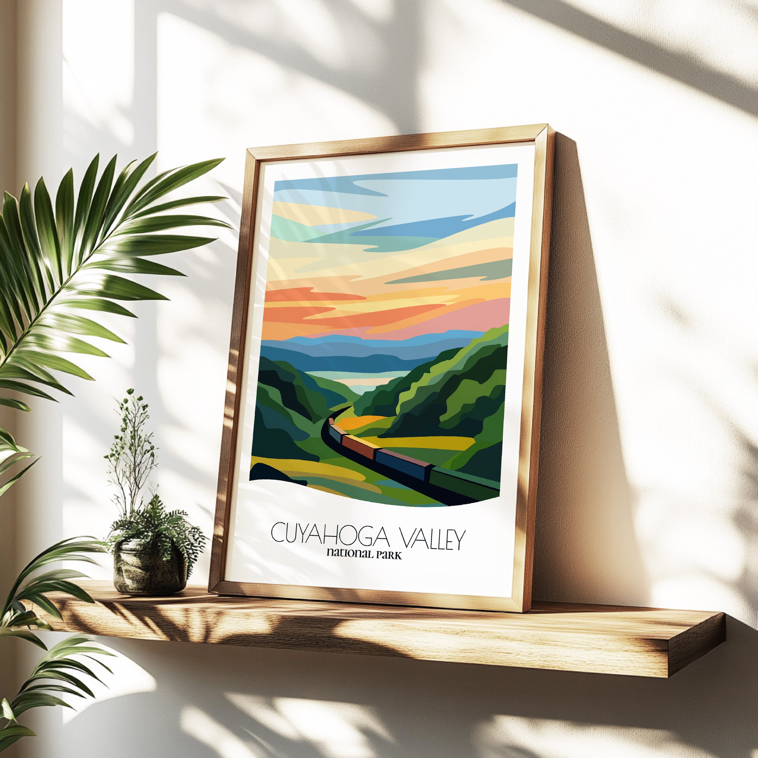Minimalist travel poster of Cuyahoga Valley National Park with clean modern design for travelers.