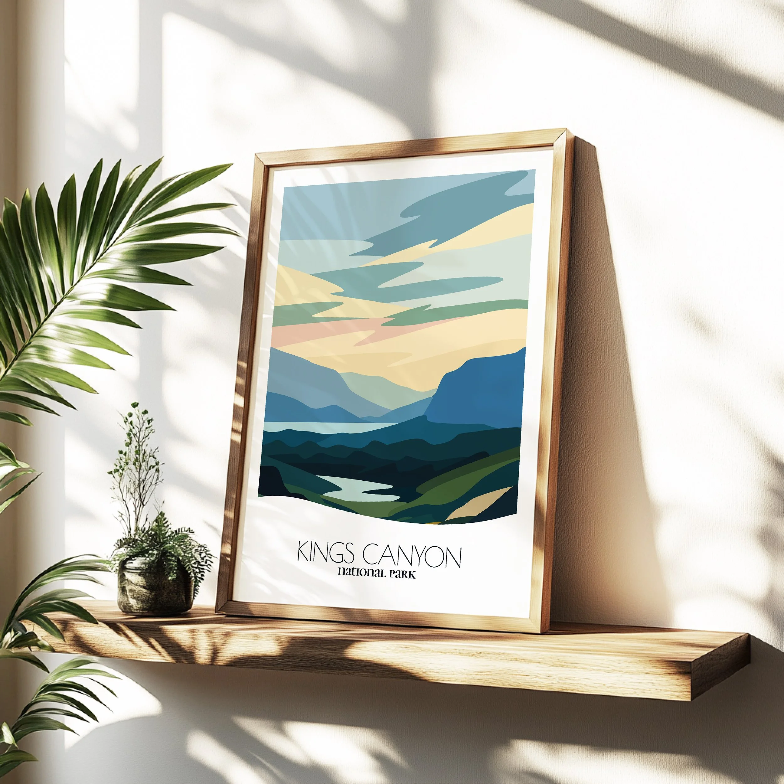 Minimalist travel poster of Kings Canyon National Park with clean modern design for travelers.