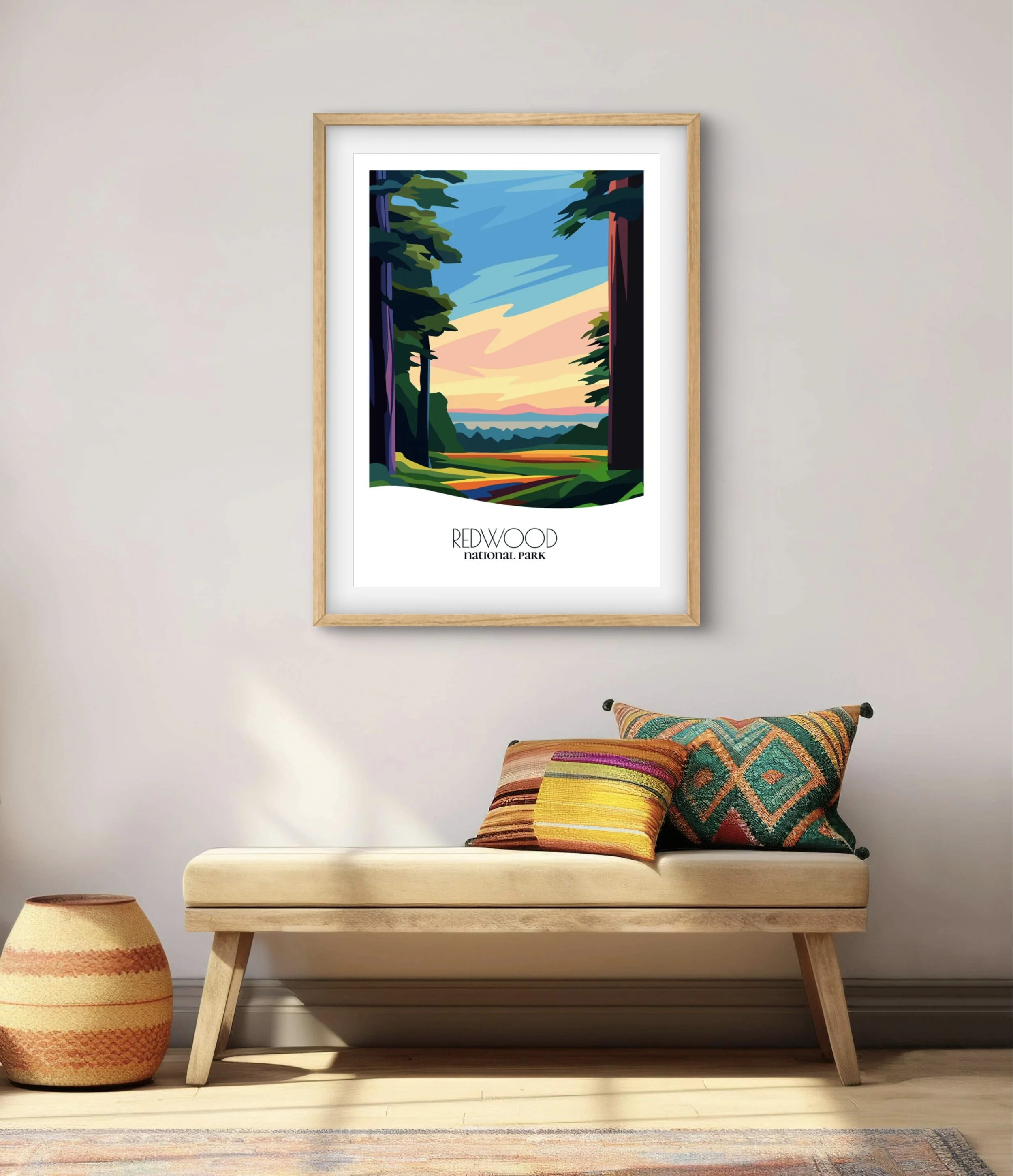 Modern minimalist art of Redwood, versatile decor for home and office.