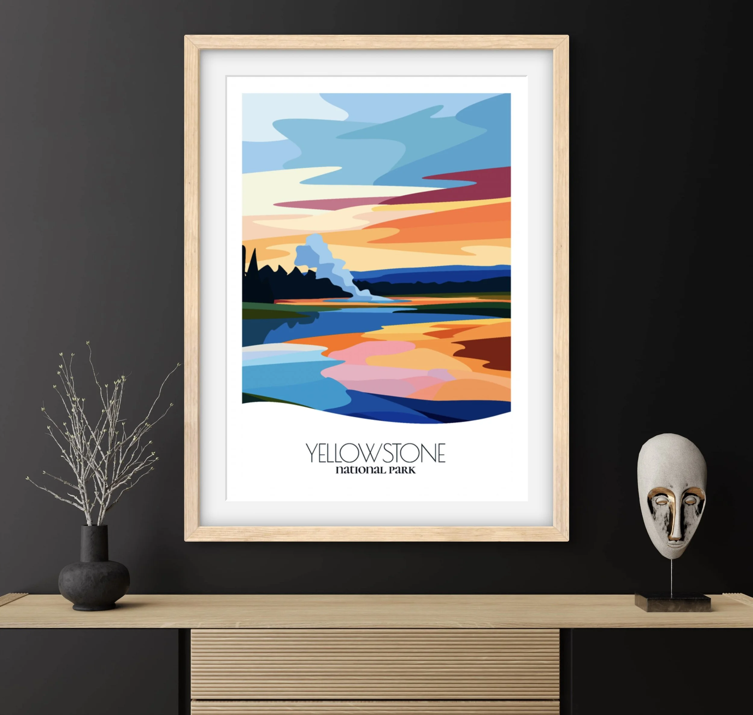 Travel gift idea: framed poster of Yellowstone National Park, ideal for adventure lovers.