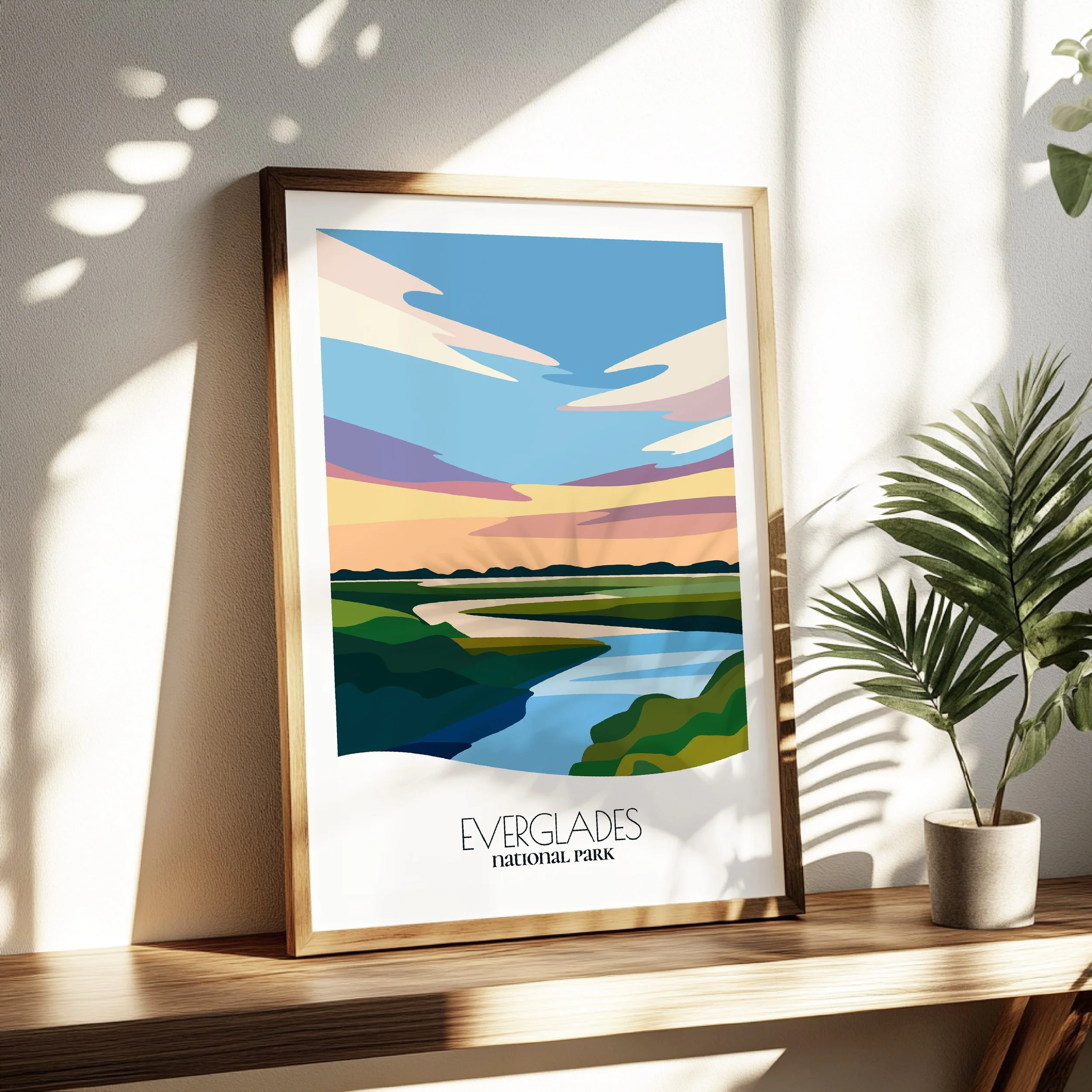 Living room wall decor featuring Everglades National Park in neutral tones for modern interiors.