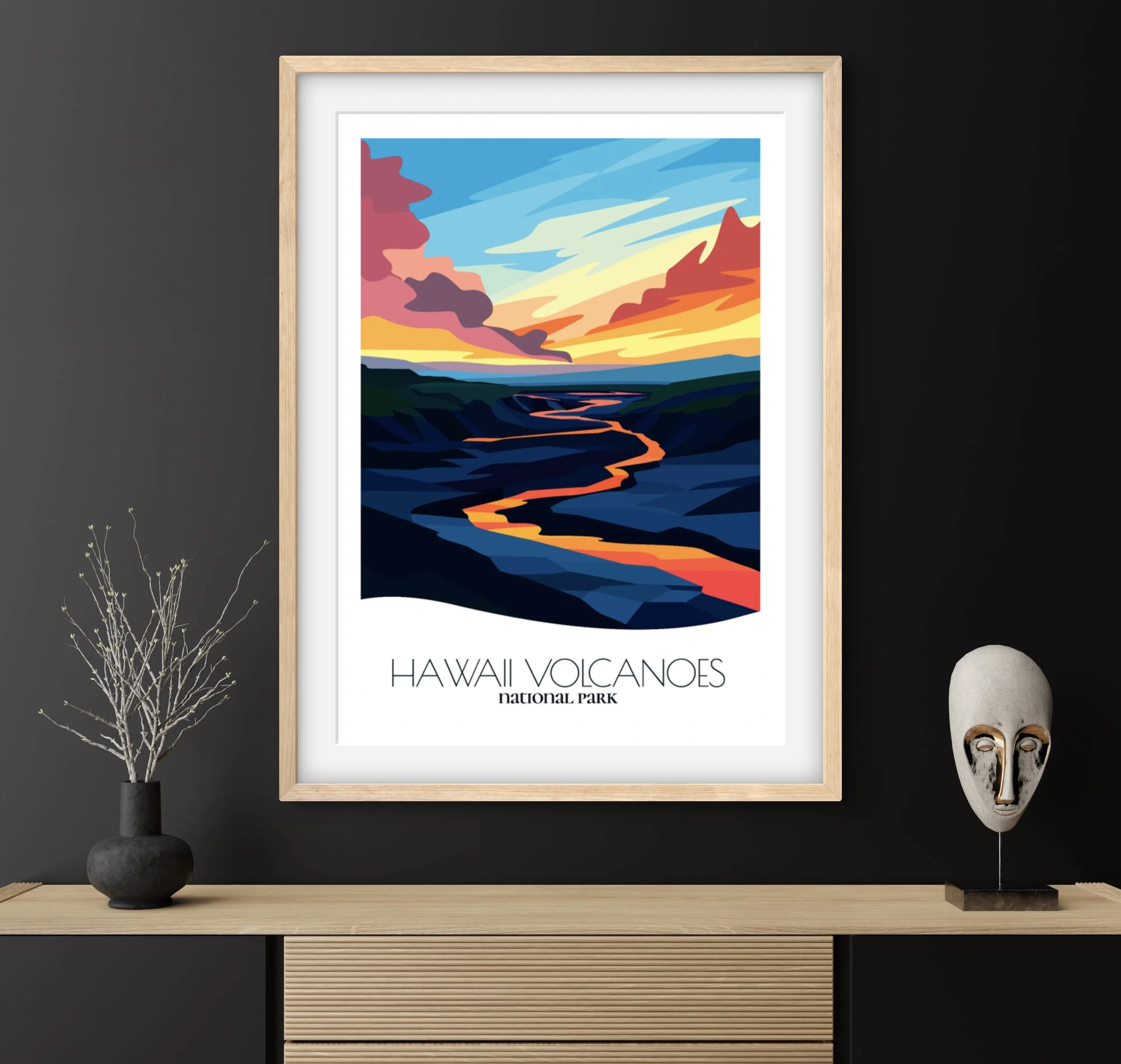 Travel gift idea: framed poster of Hawai'i Volcanoes, ideal for adventure lovers.