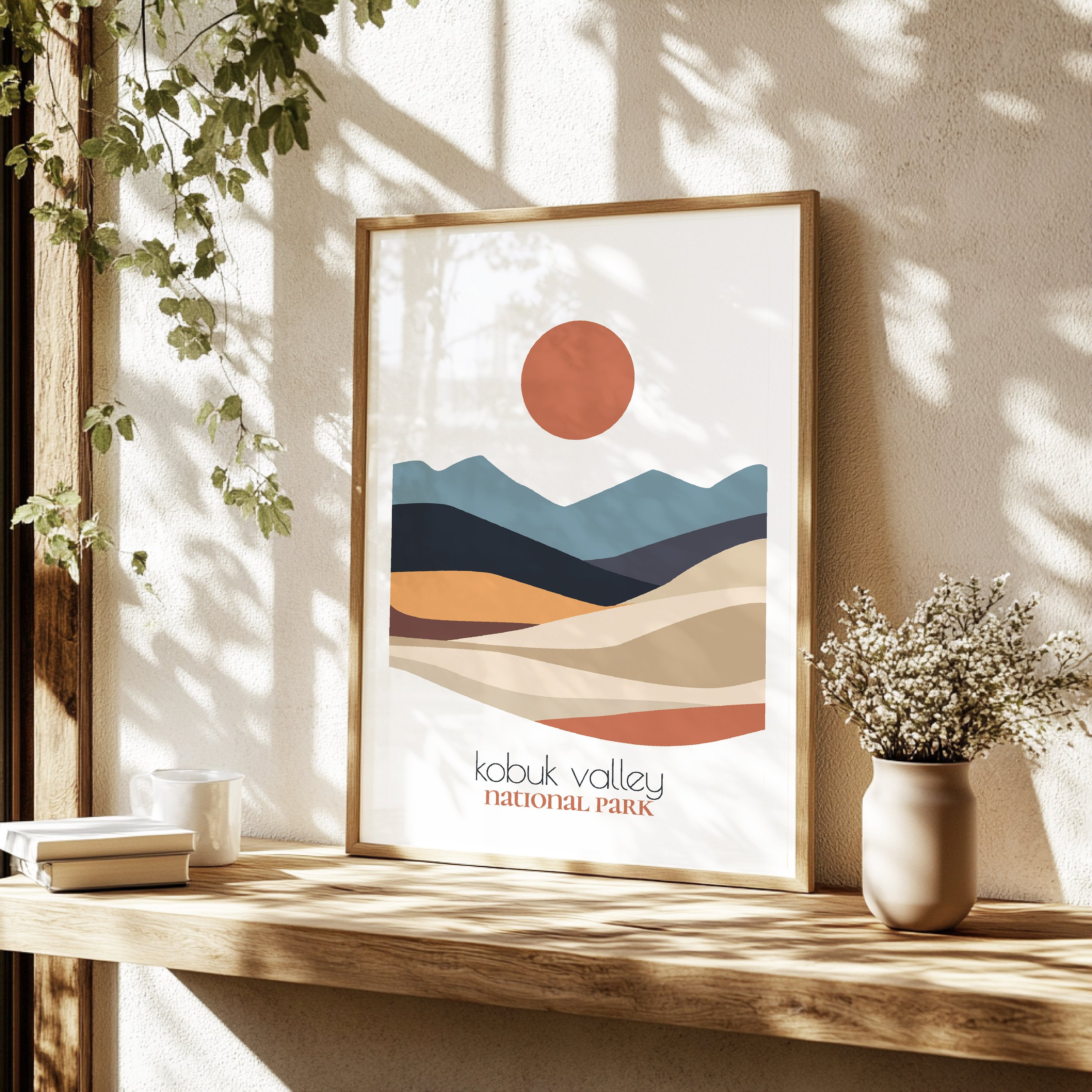 Detailed view of Kobuk Valley travel print - minimalist flat abstract print quality