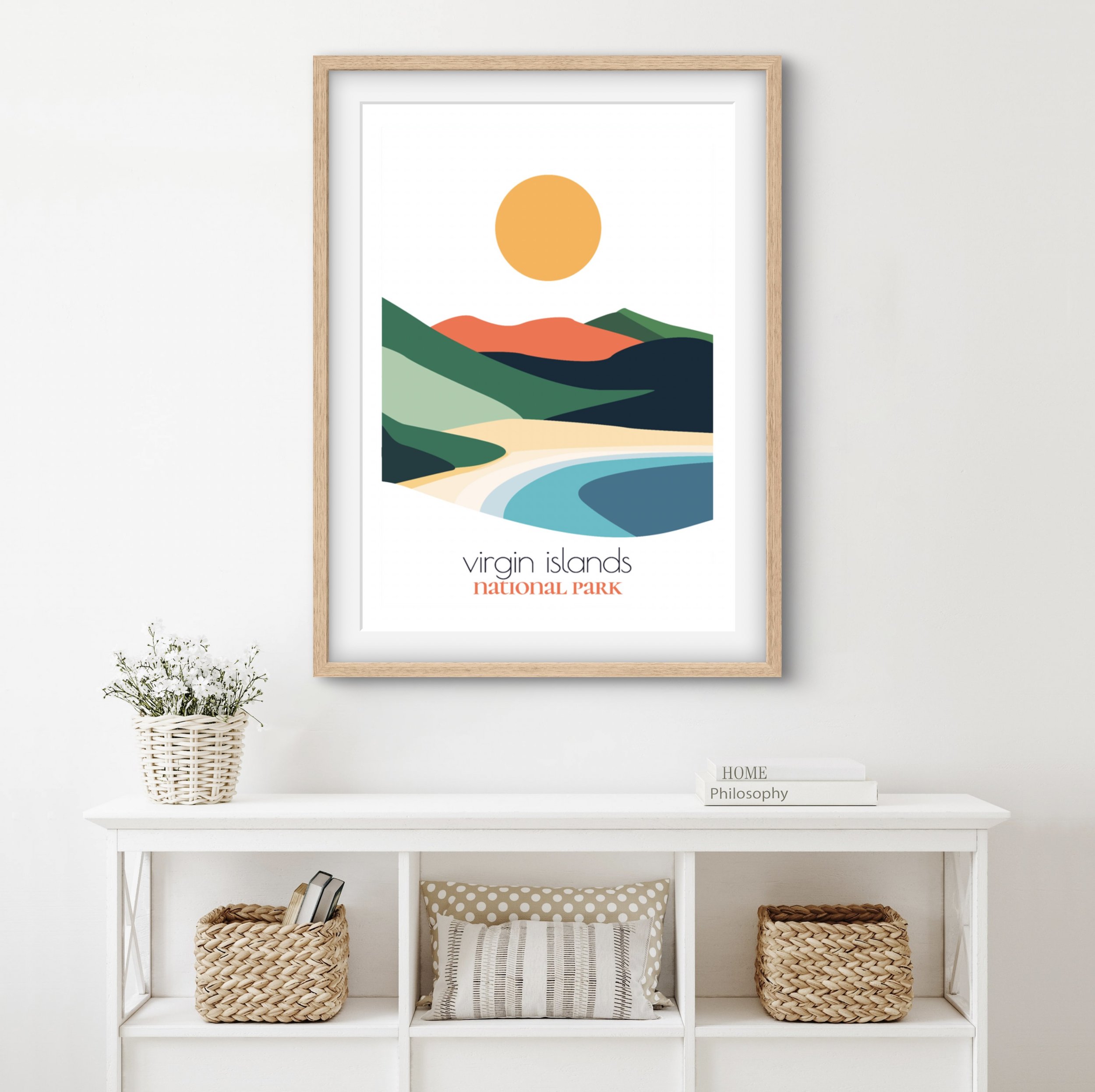 Modern virgin islands travel print for minimalist home office decor