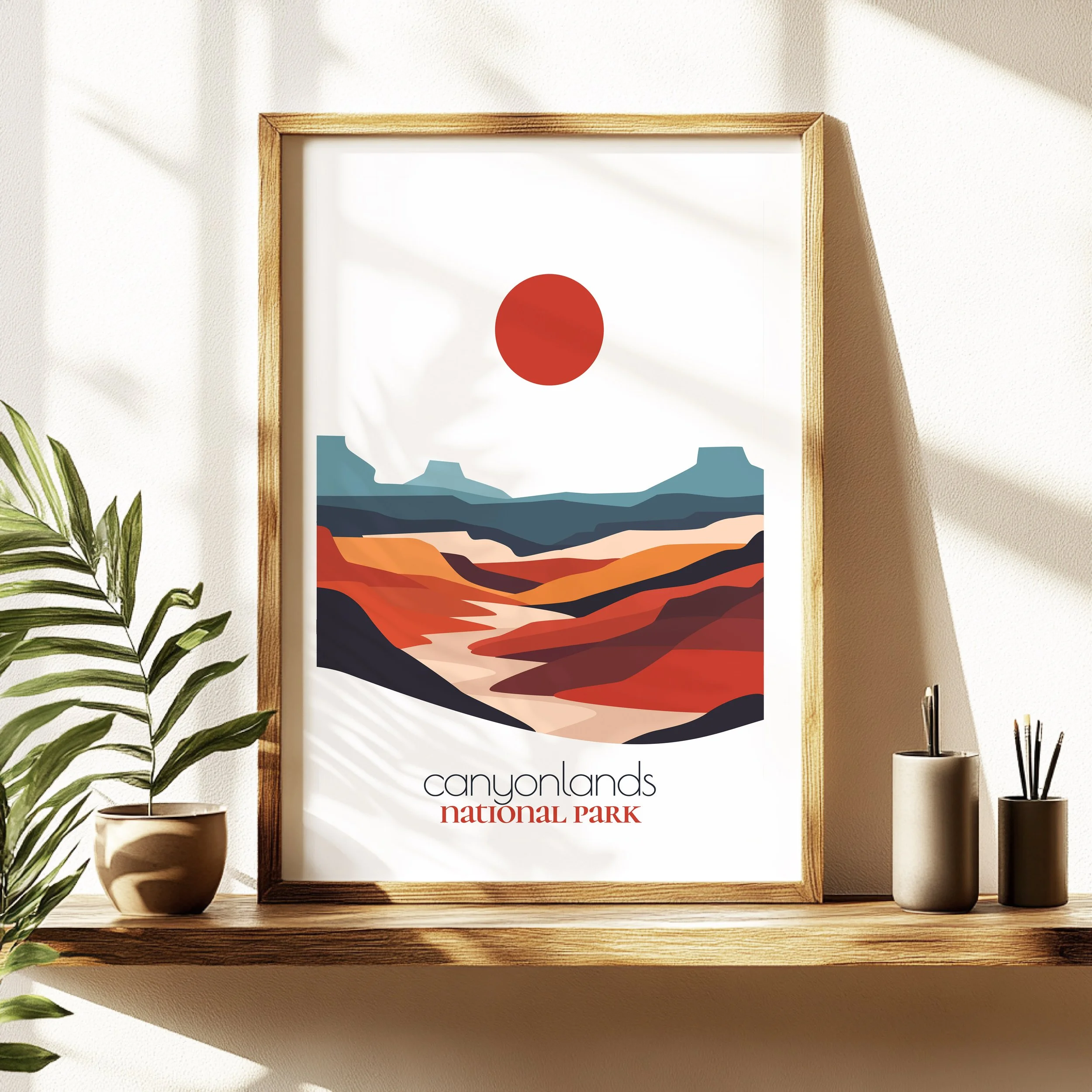 Canyonlands travel poster in a minimalist living room design