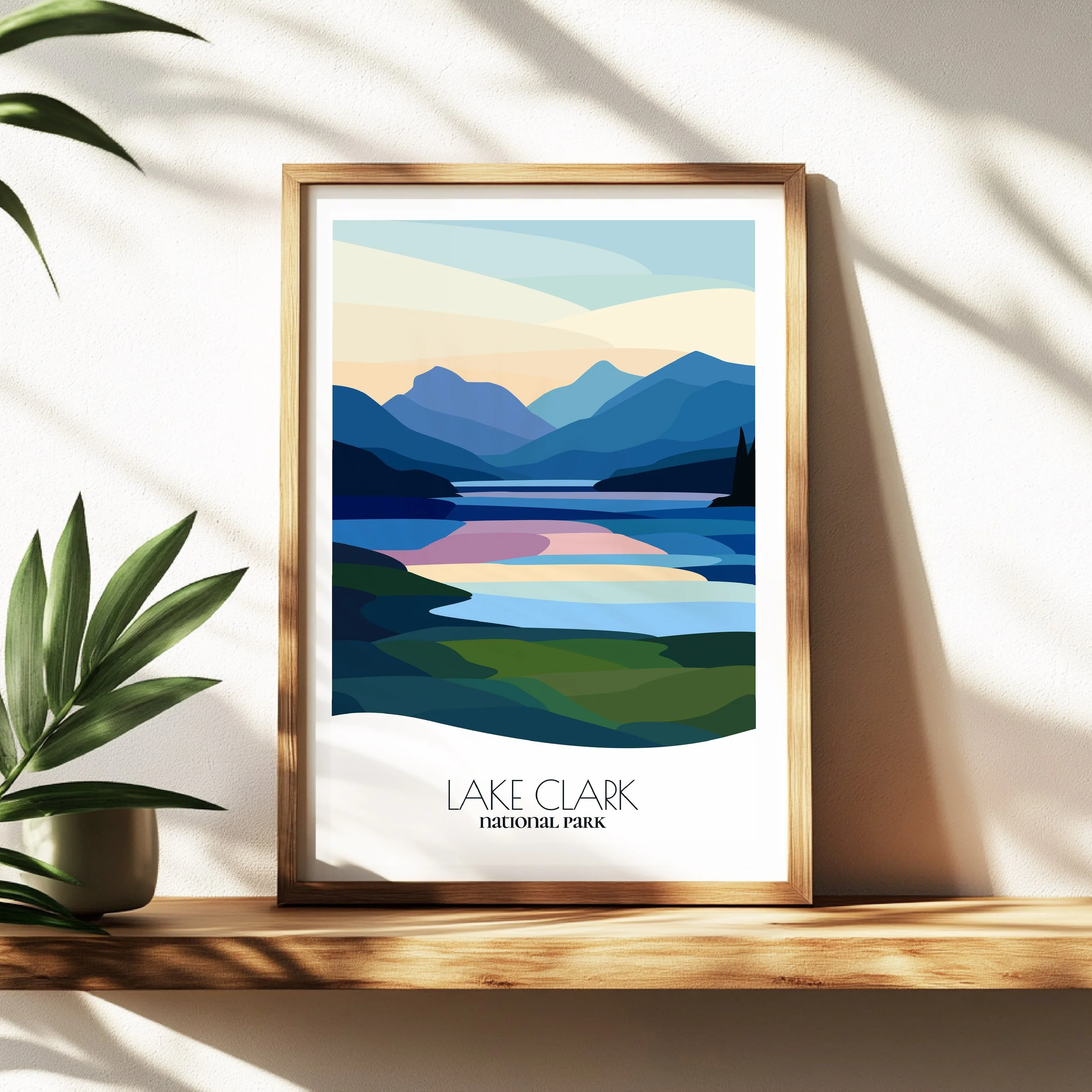 Wall art print of Lake Clark National Park for interior decor; high quality print in Alaska.