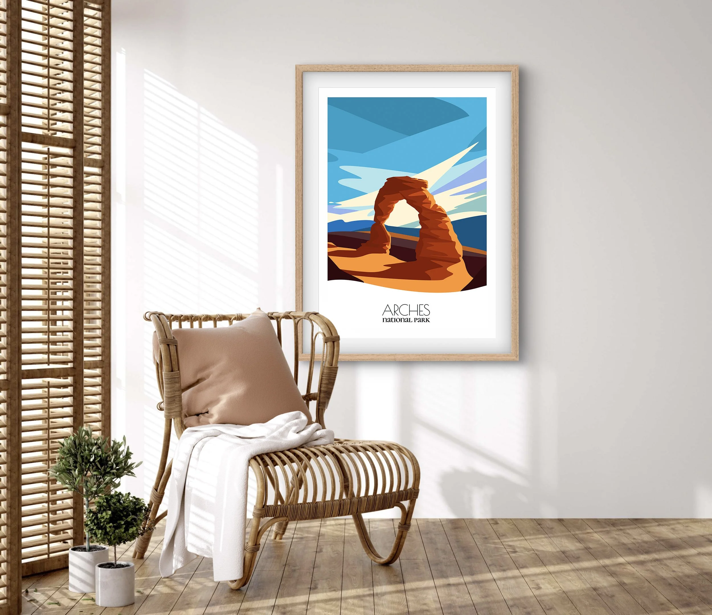 Retravell minimalist poster of Arches National Park, branded travel art for collectors and fans.