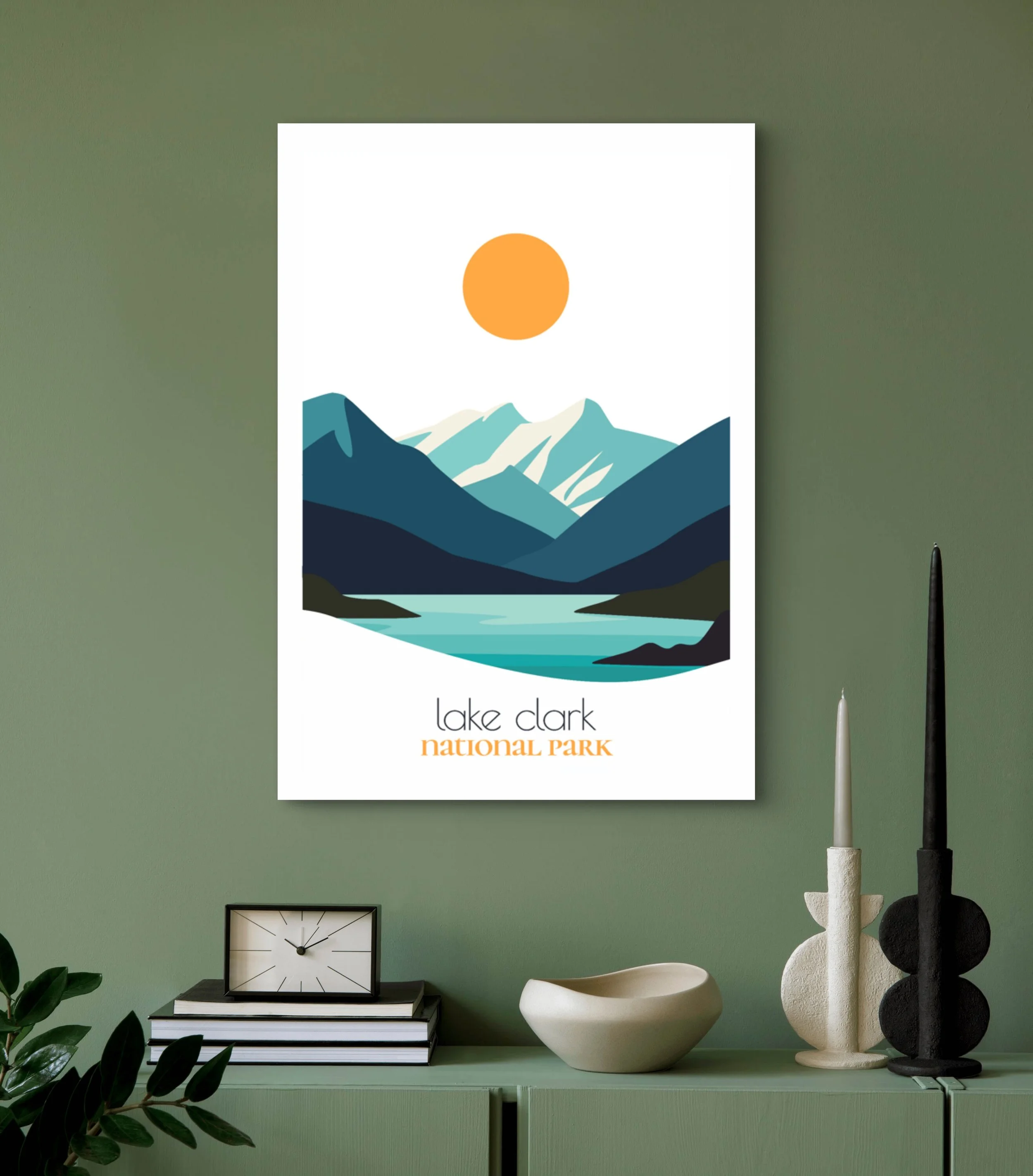 Size guide for Lake Clark national park posters and minimalist travel prints