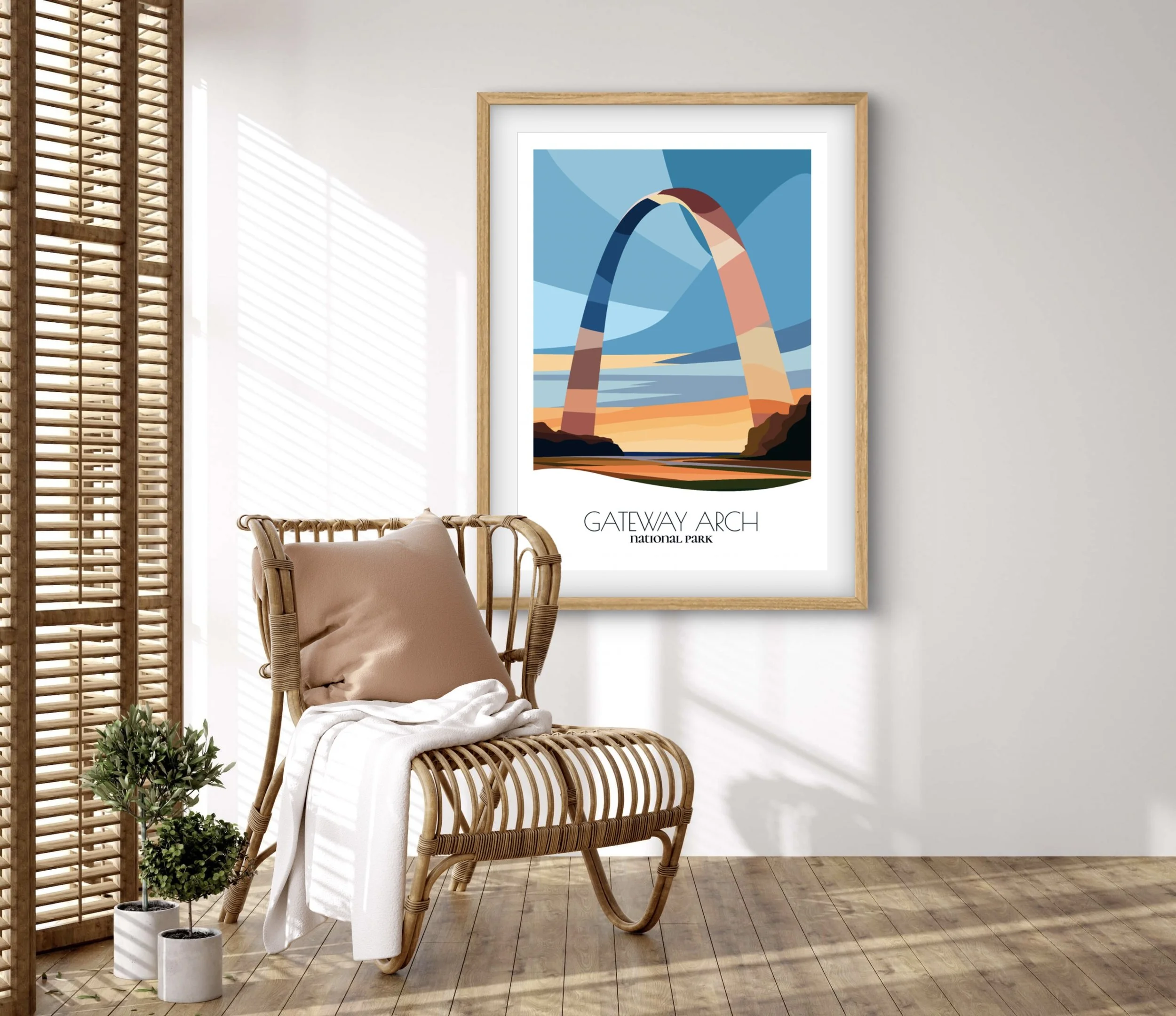 Retravell minimalist poster of Gateway Arch National Park, branded travel art for collectors and fans.