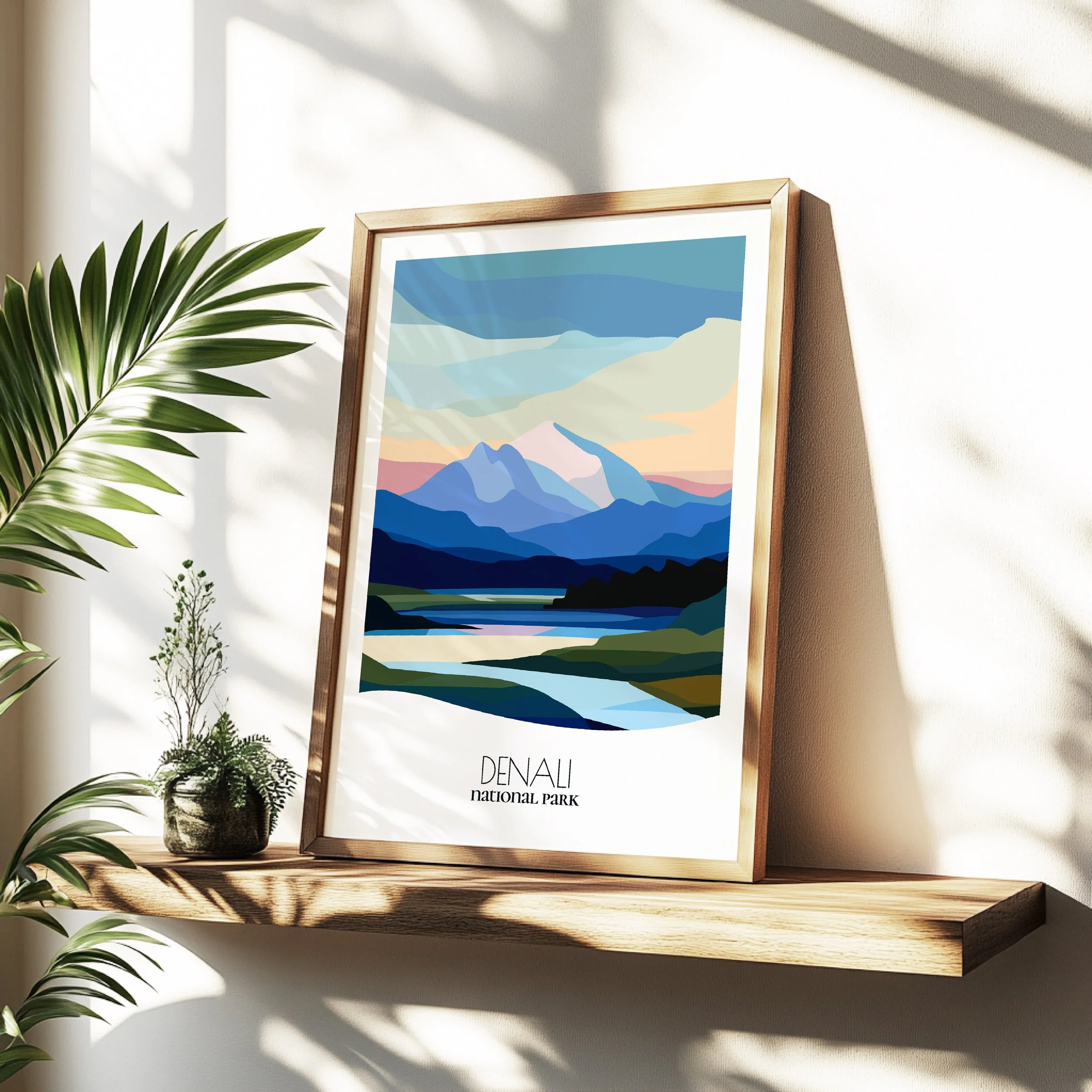 Minimalist travel poster of Denali National Park with clean modern design for travelers.