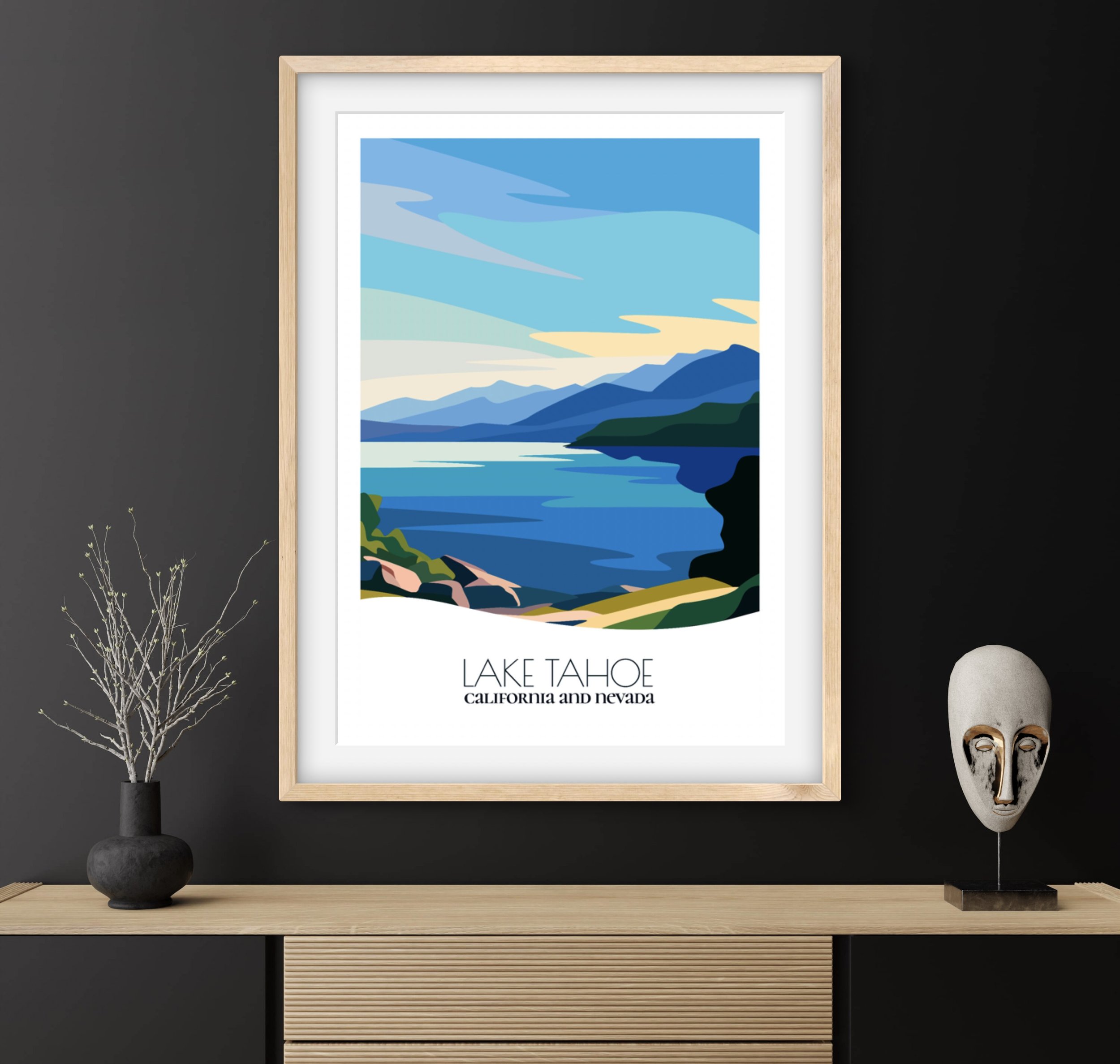 Travel gift idea: framed poster of Lake Tahoe, ideal for adventure lovers.