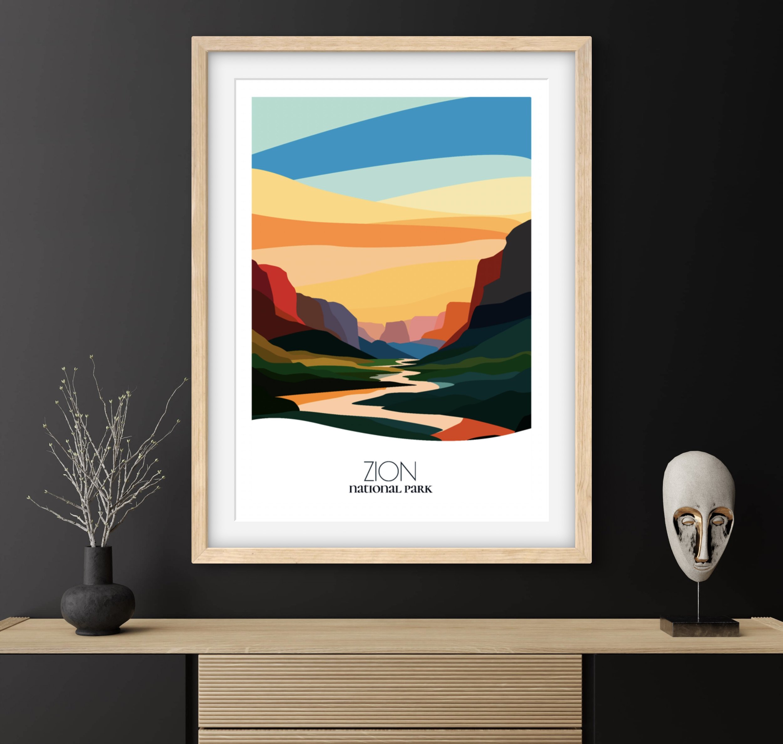 Travel gift idea: framed poster of Zion National Park, ideal for adventure lovers.