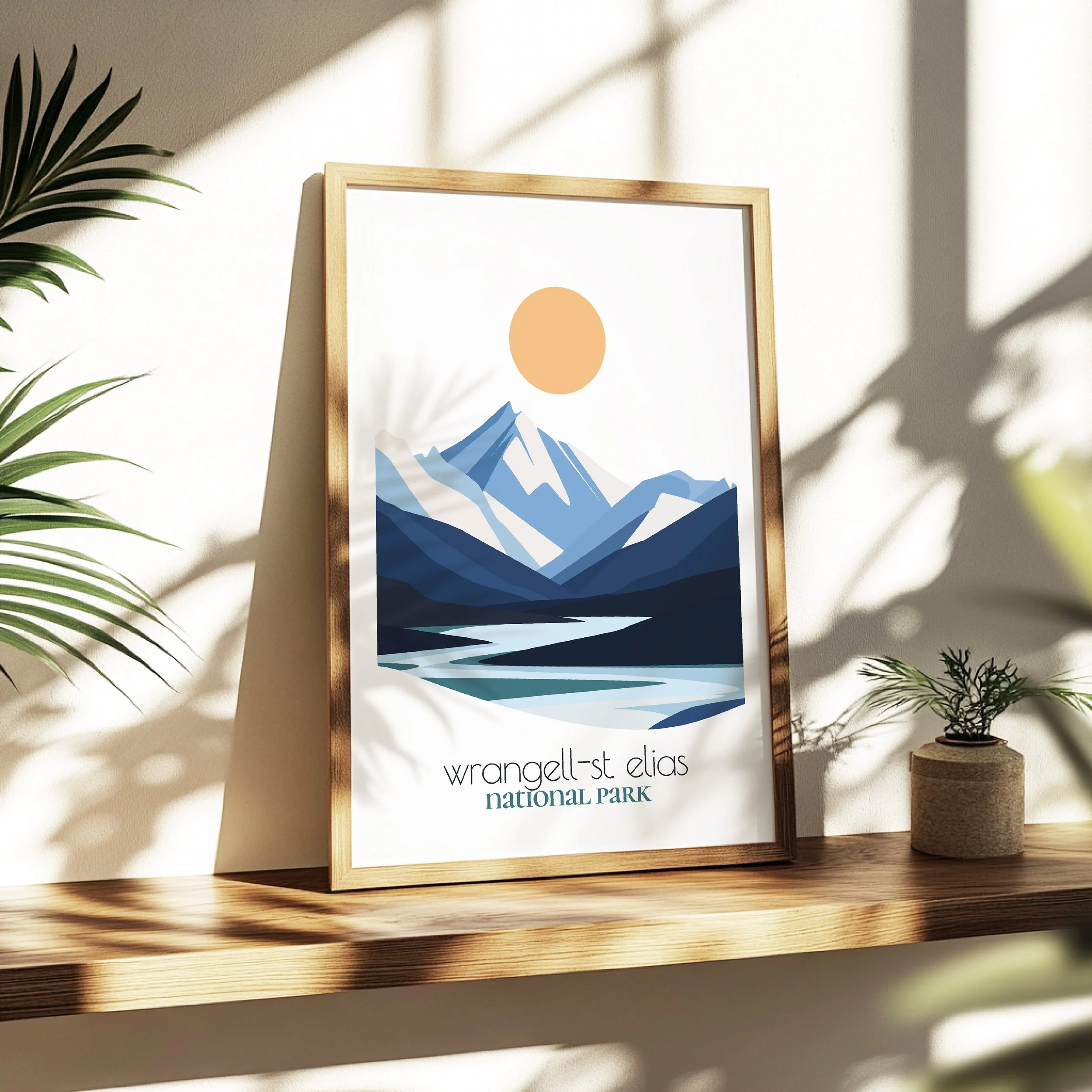 wrangell st elias national park print - soothing minimalist nature wall art for bedroom